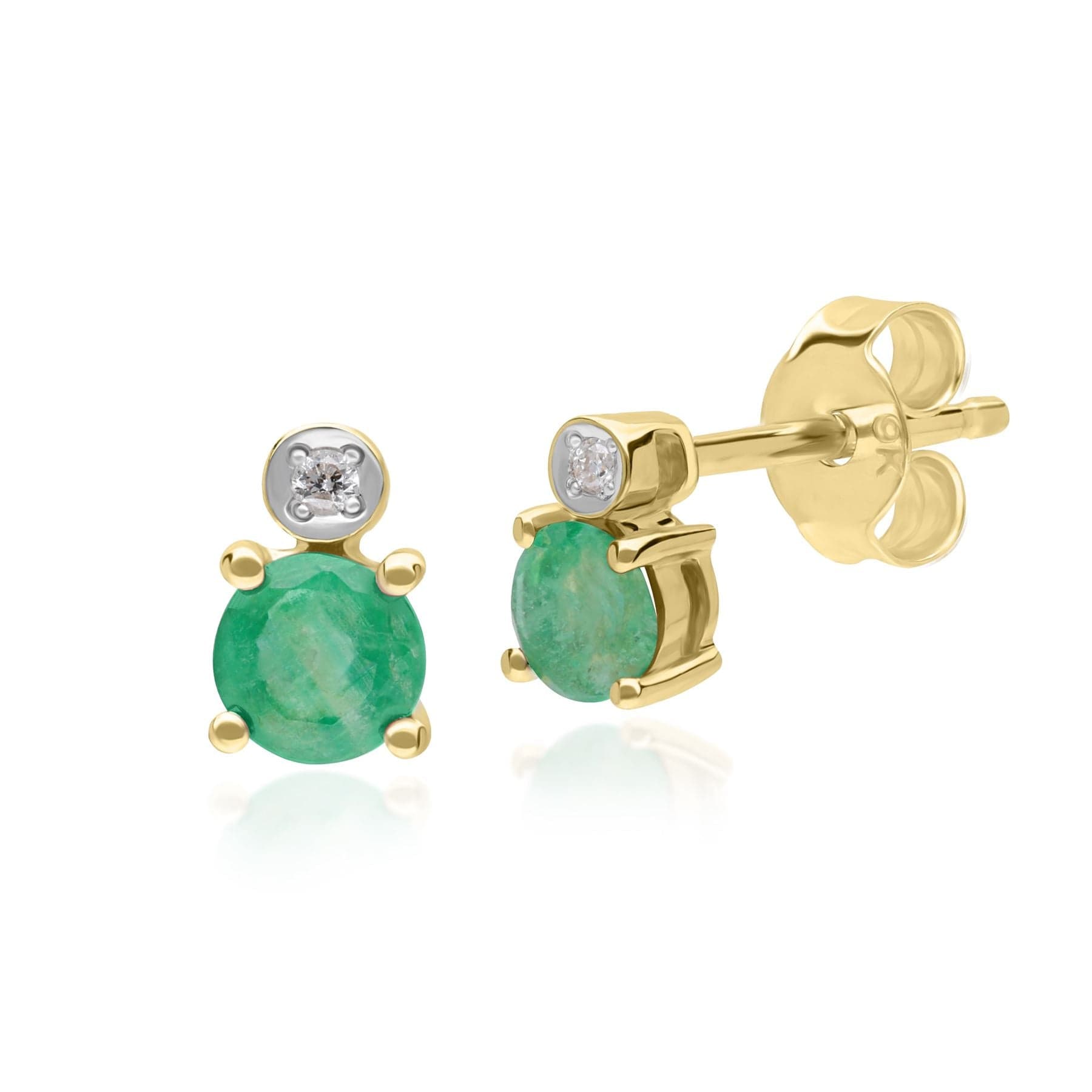 Product photograph of Micro Statement Round Emerald Diamond Stud Earrings In 9ct Yellow Gold from Gemondo Jewellery