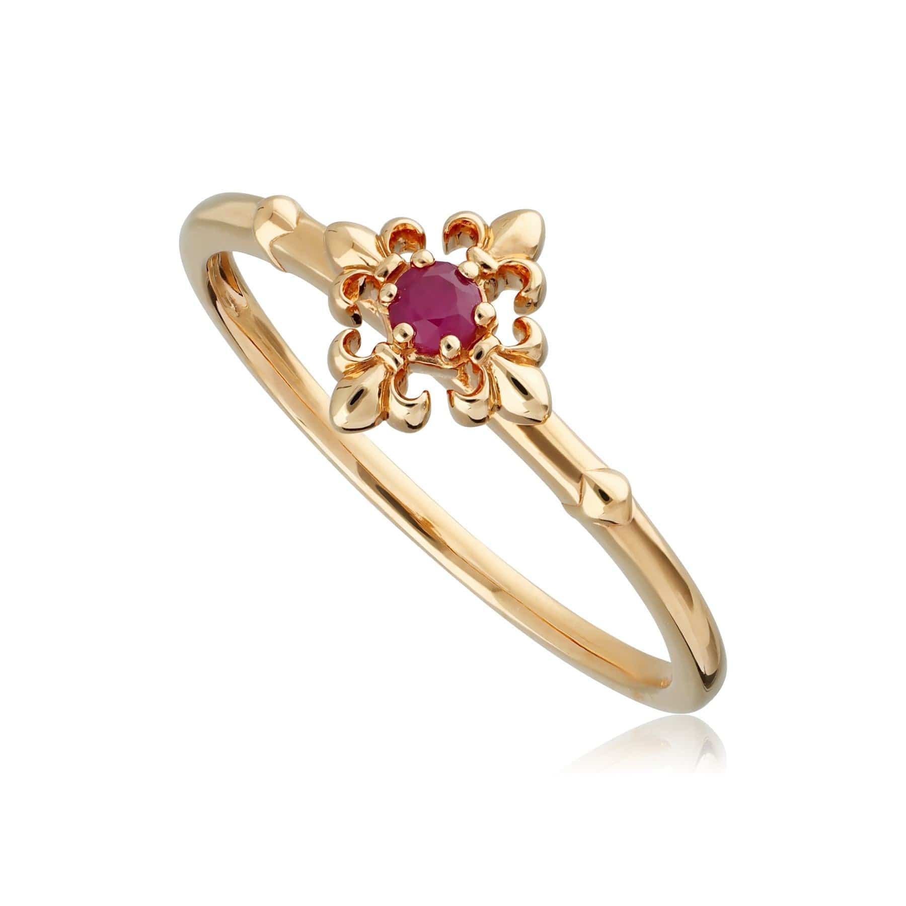 Product photograph of Ecfew Ruby Fleur De Lis Ring In 9ct Yellow Gold from Gemondo Jewellery