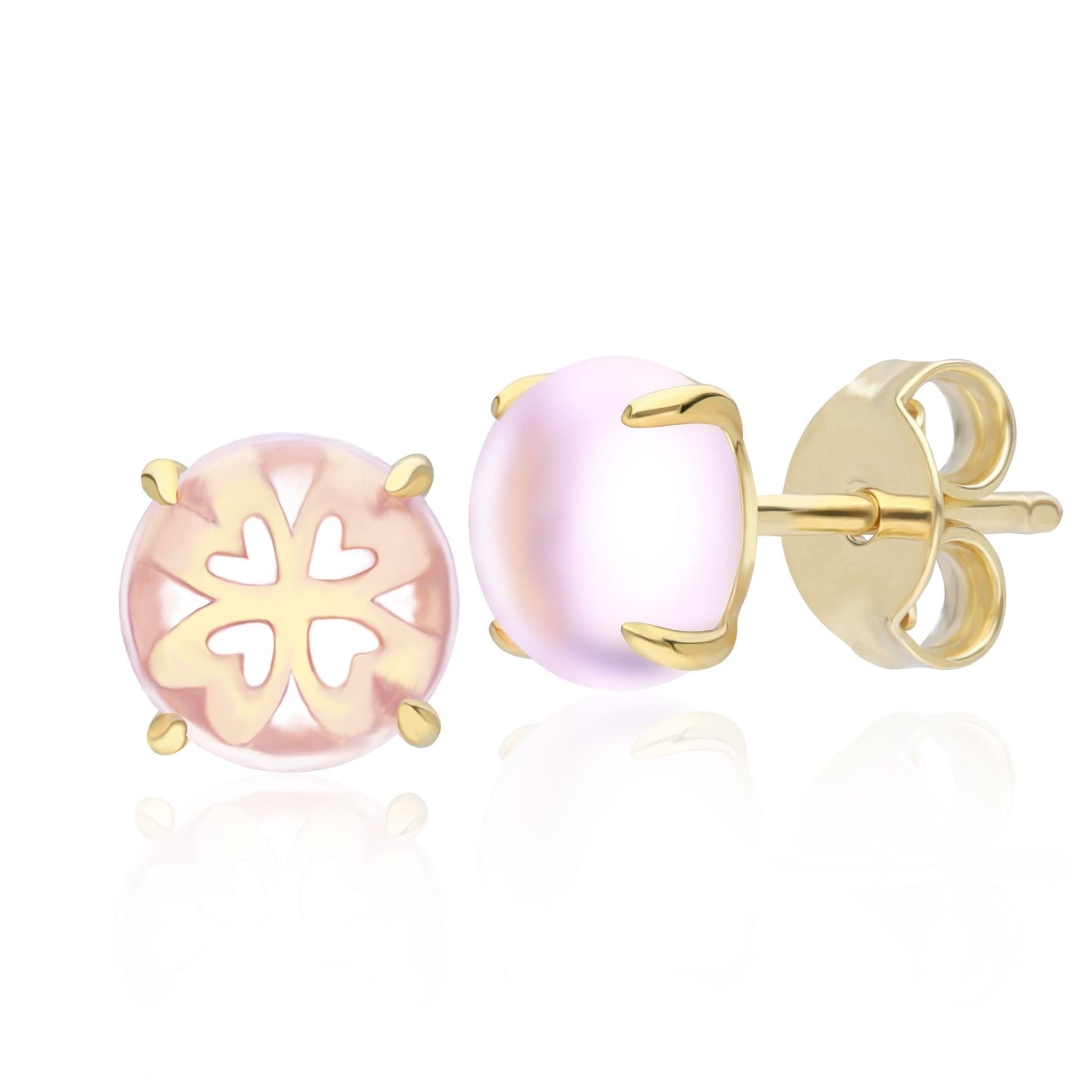 Product photograph of Gardenia Pink Amethyst Cabochon Stud Earrings In Gold Plated Sterling Silver from Gemondo Jewellery