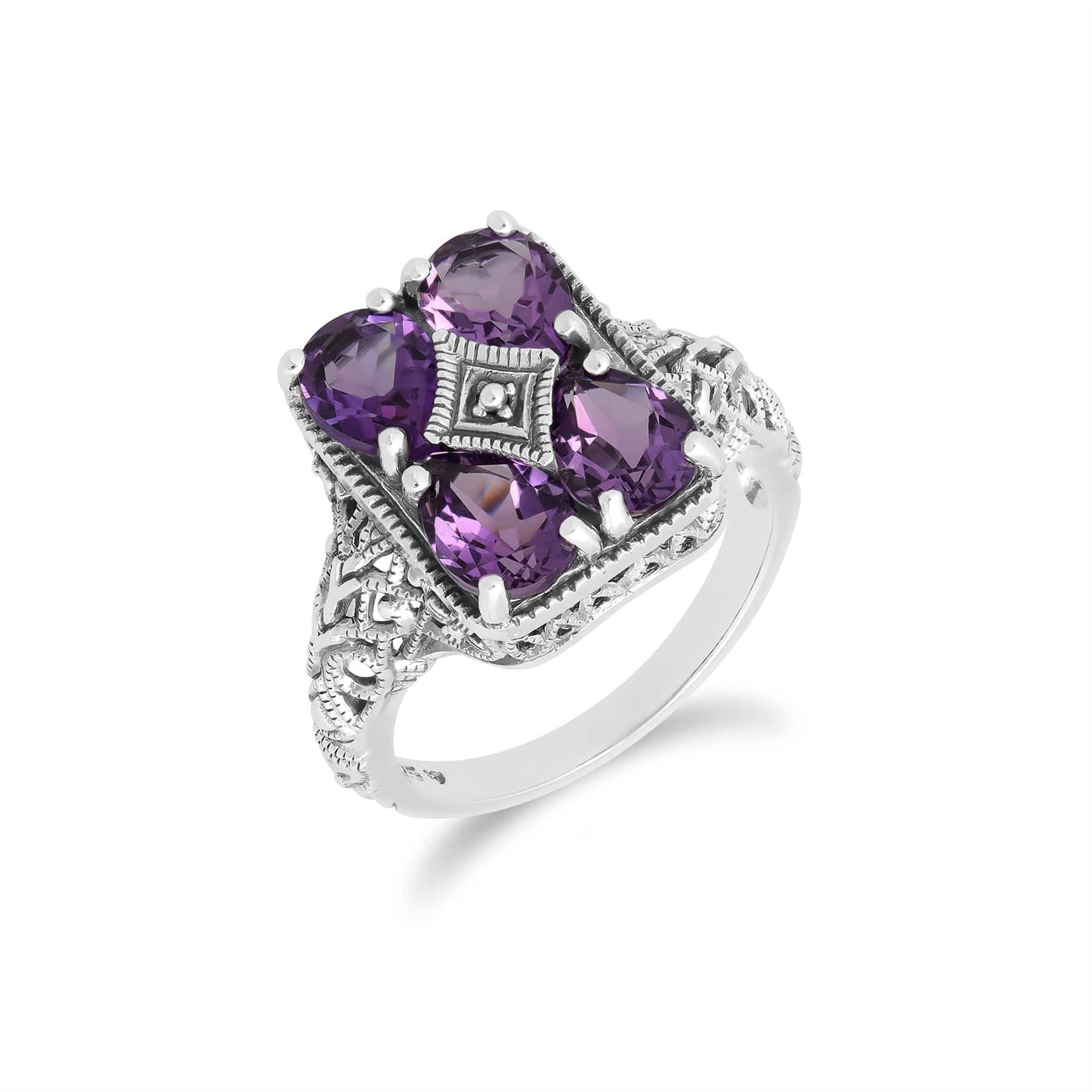 Image of Art Nouveau Inspired Amethyst Statement Ring in 925 Sterling Silver