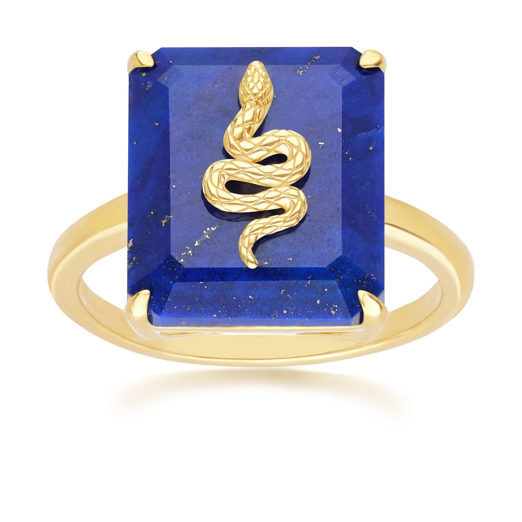 Product photograph of Grand Deco Lapis Lazuli Snake Ring In Gold Plated Sterling Silver from Gemondo Jewellery