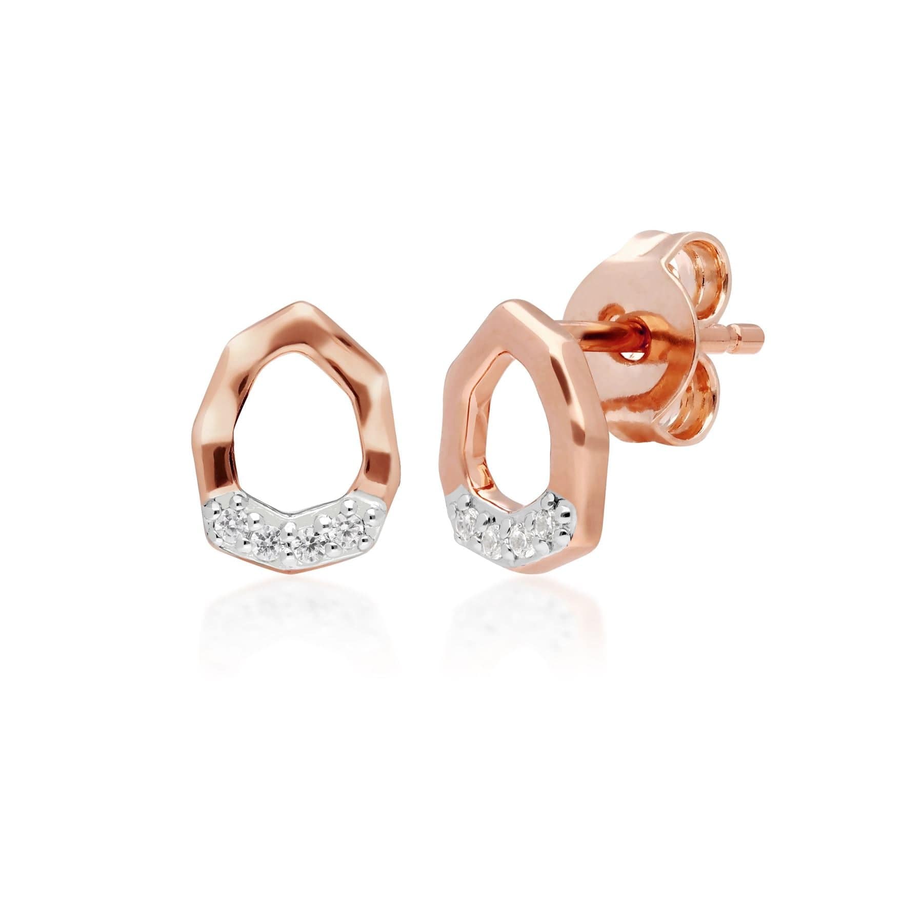 Product photograph of Diamond Pave Asymmetric Stud Earrings In 9ct Rose Gold from Gemondo Jewellery