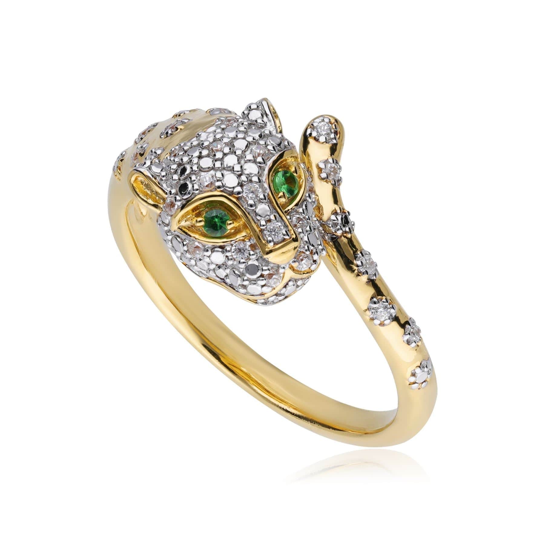 Product photograph of Ecfew The Unifier Tsavorite Diamond Cheetah Ring In 9ct Yellow Gold from Gemondo Jewellery