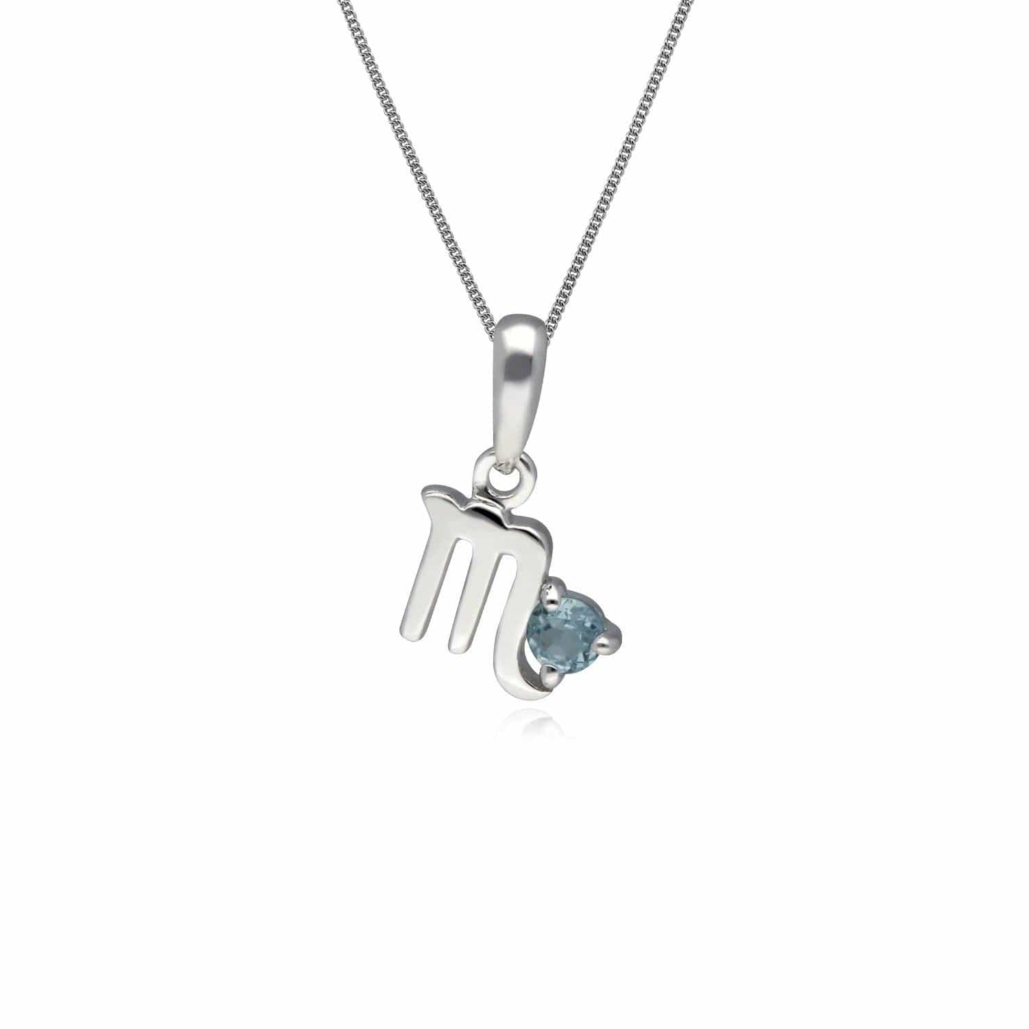 Image of Blue Topaz Scorpio Zodiac Charm Necklace in 9ct White Gold