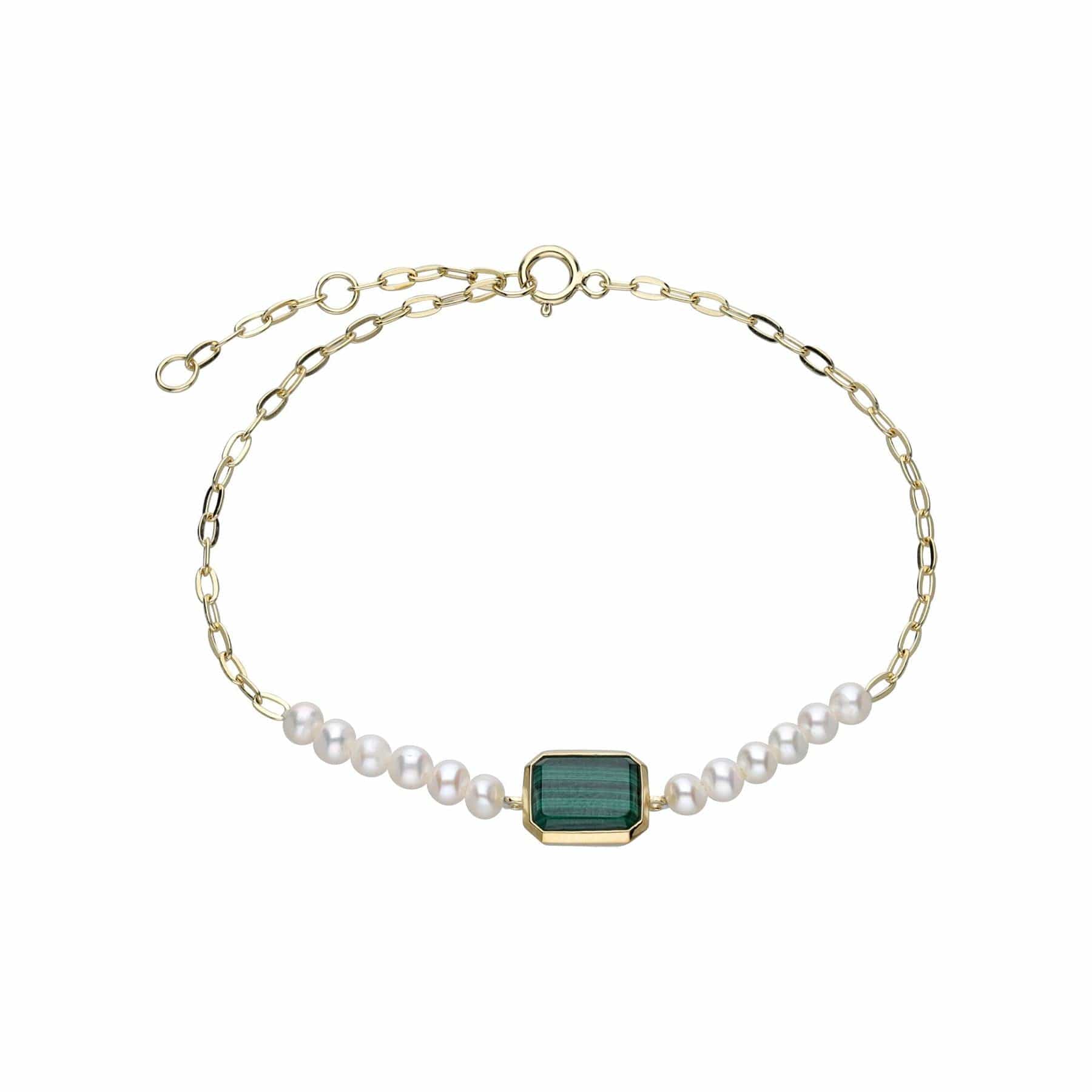 Product photograph of Ecfew Unifier Malachite Pearl Chain Link Bracelet In Sterling Silver from Gemondo Jewellery