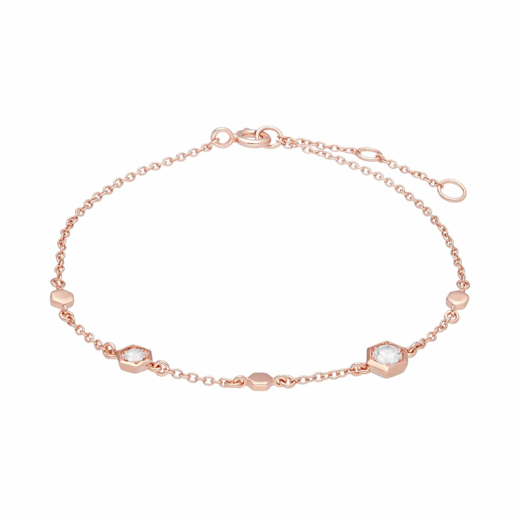 Image of Honeycomb Inspired Clear Sapphire Link Bracelet in 9ct Rose Gold