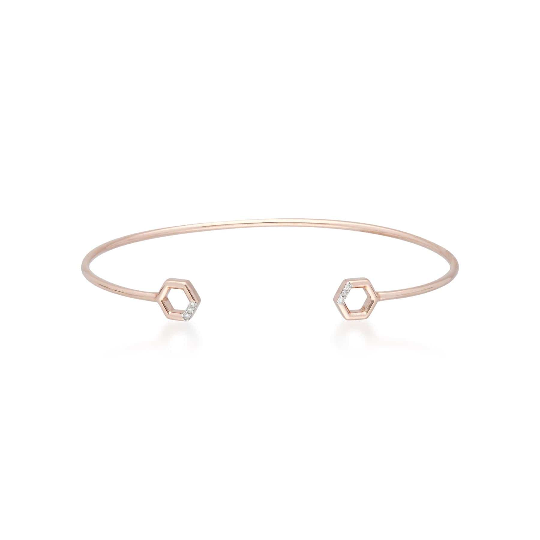 Image of Diamond Pav?? Hexagon Open Bangle in 9ct Rose Gold