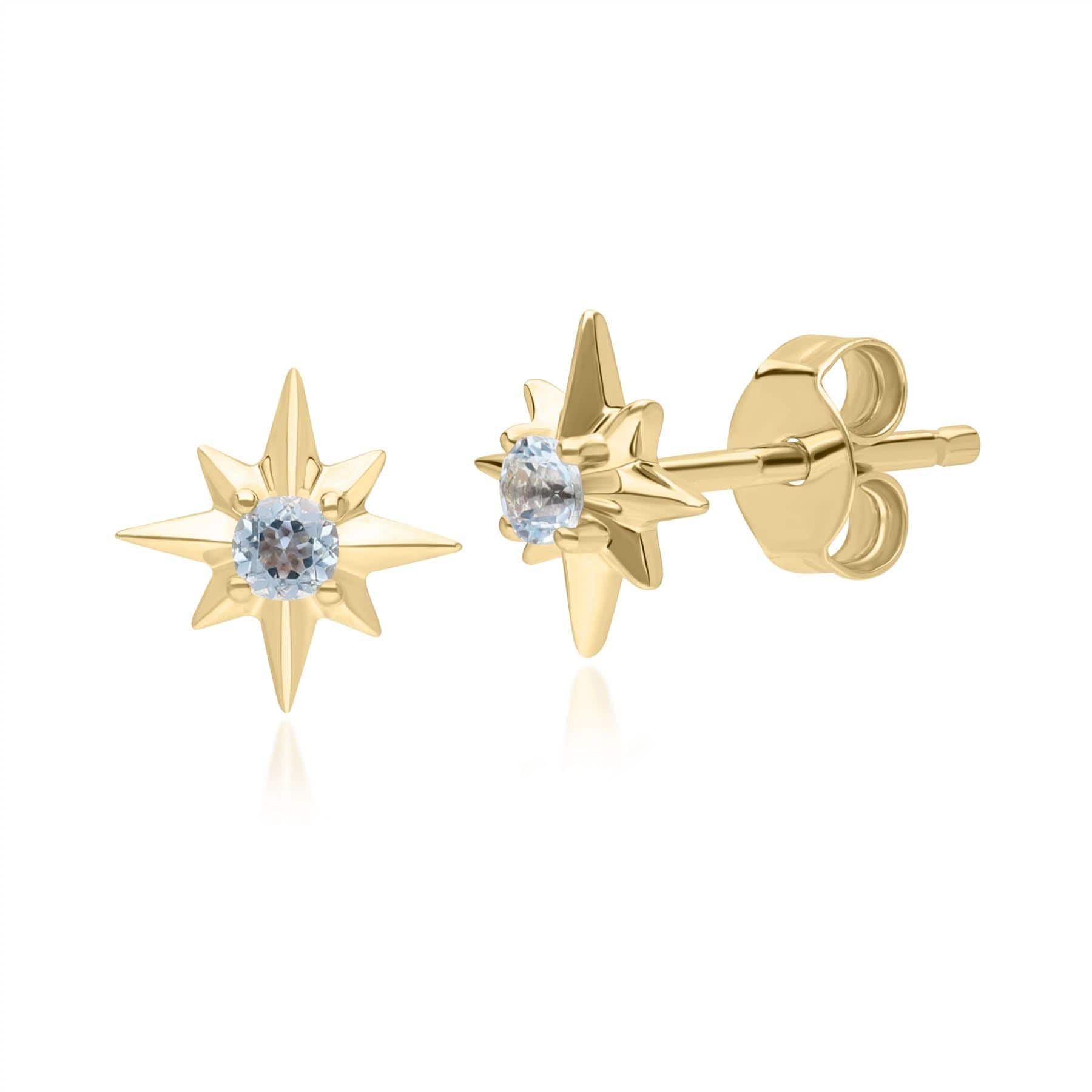 Product photograph of Night Sky Topaz Star Stud Earrings In 9ct Yellow Gold from Gemondo Jewellery