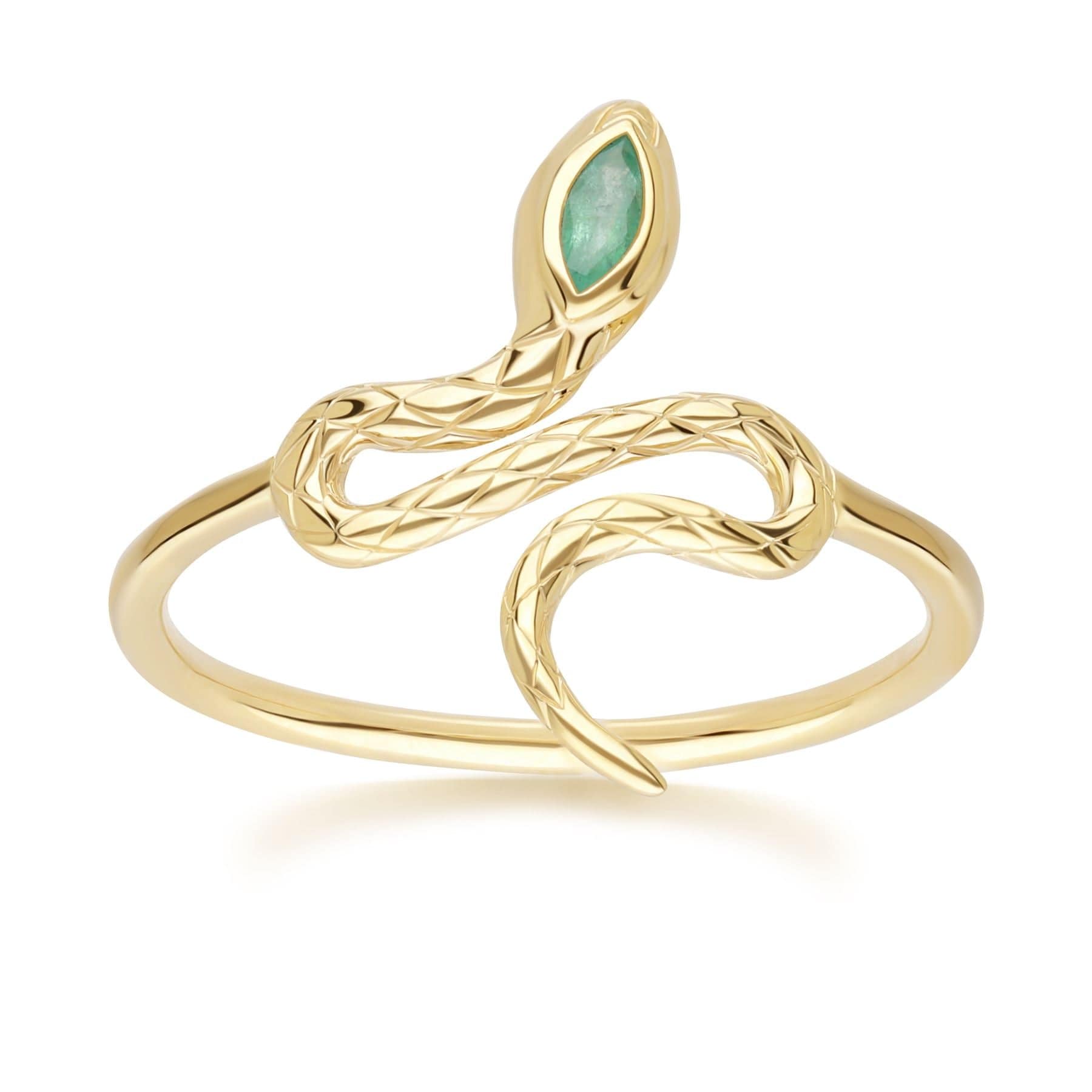 Product photograph of Ecfew Emerald Winding Snake Ring In 9ct Yellow Gold from Gemondo Jewellery
