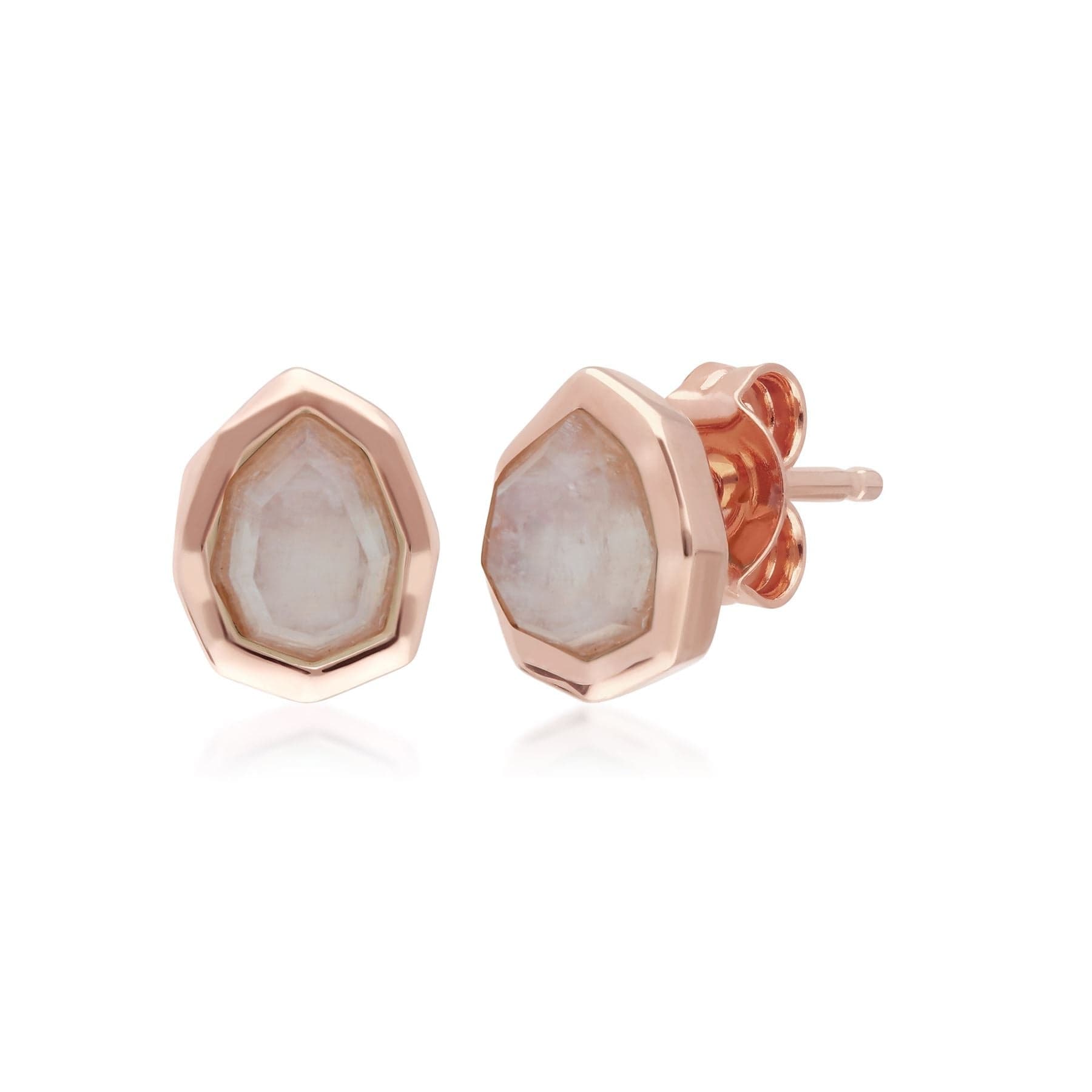 Product photograph of Irregular B Gem Rainbow Moonstone Stud Earrings In Rose Gold Plated Silver from Gemondo Jewellery