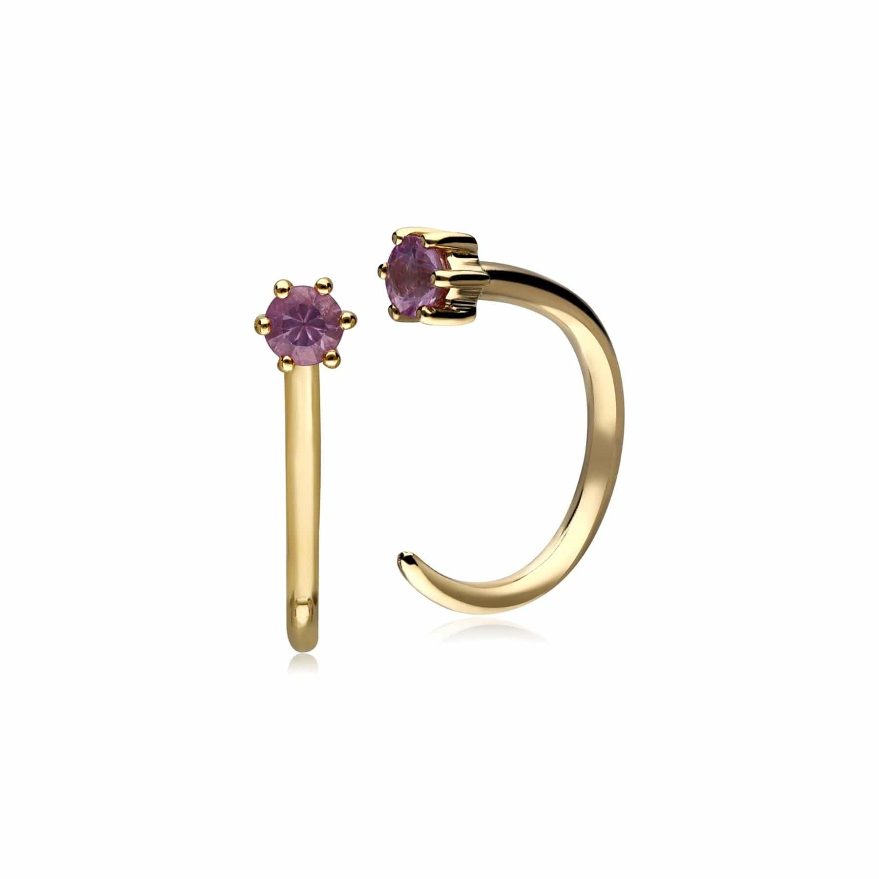 Product photograph of Pink Sapphire Pull Through Hoop Earrings In 9ct Yellow Gold from Gemondo Jewellery