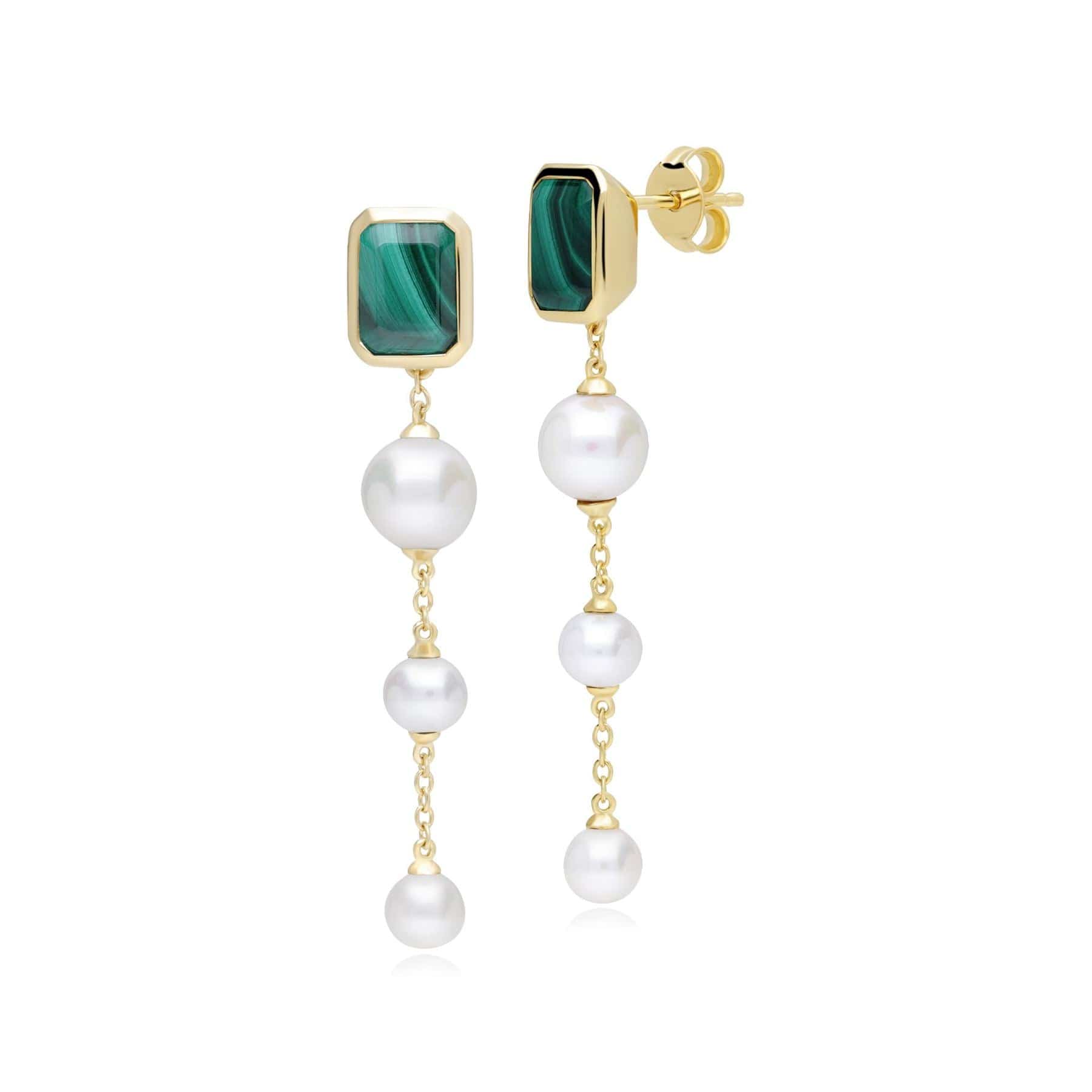 Product photograph of Ecfew Unifier Malachite Pearl Dangle Drop Earrings In Yellow Gold Plated Silver from Gemondo Jewellery