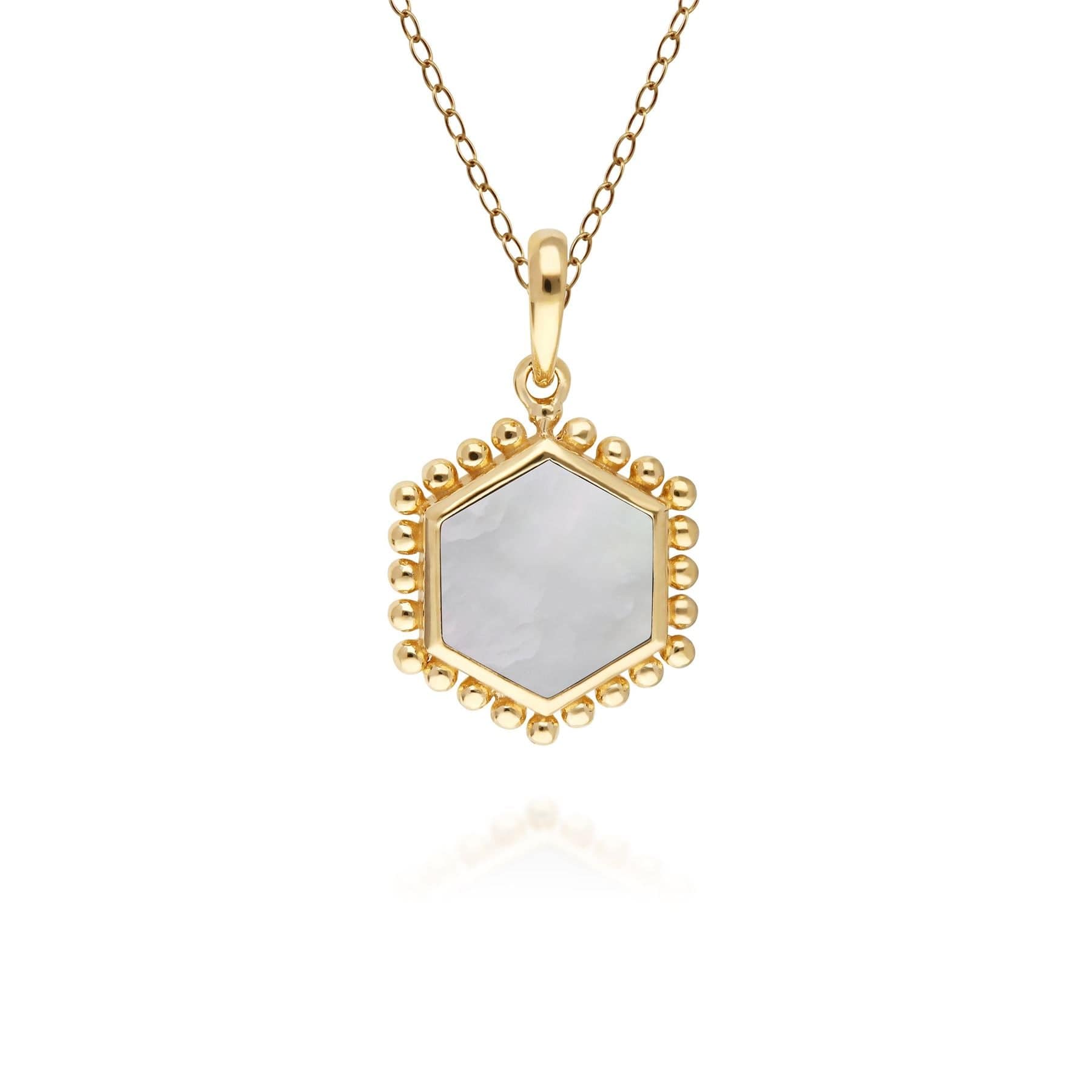 Product photograph of Mother Of Pearl Flat Slice Hex Pendant In Gold Plated Sterling Silver from Gemondo Jewellery