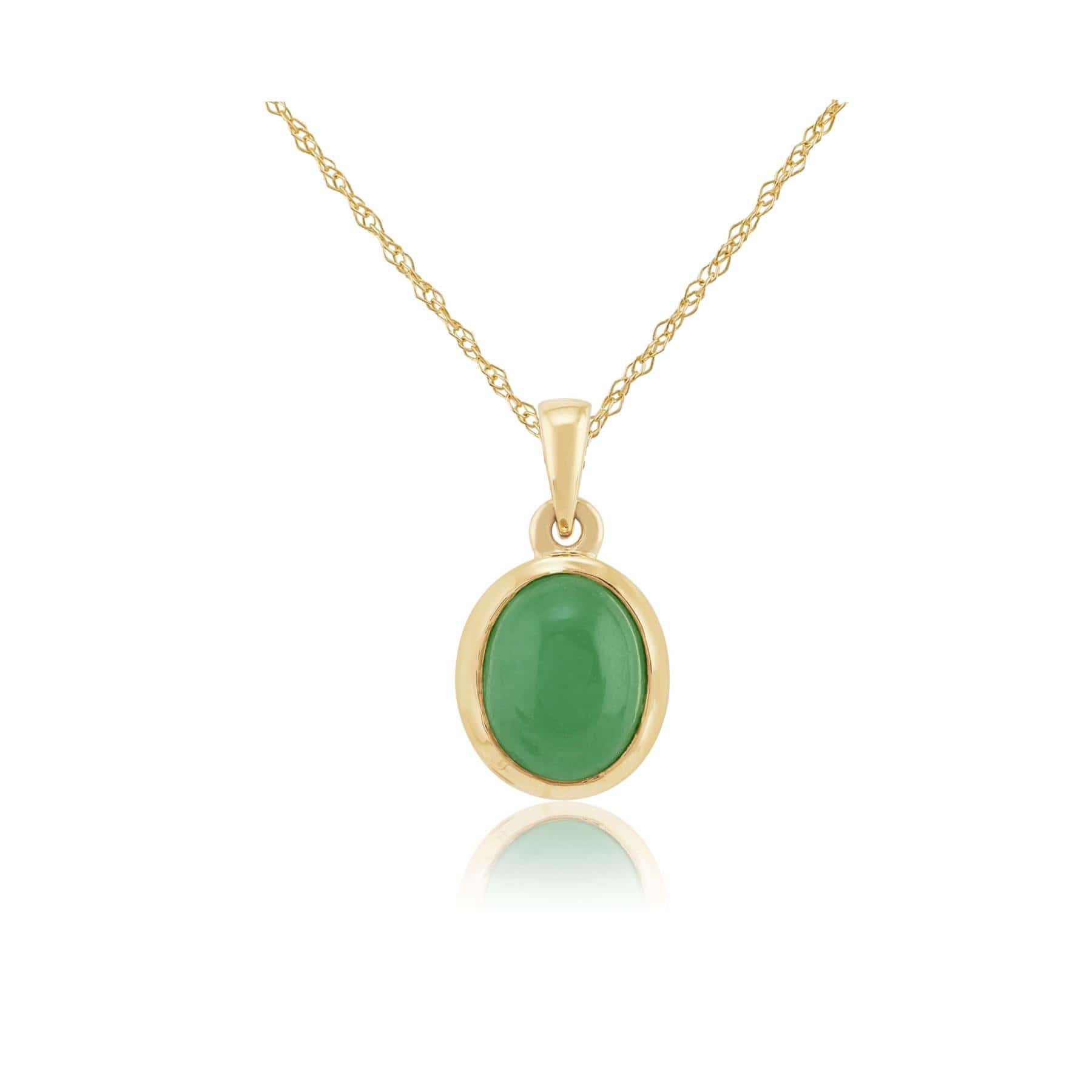 Image of Classic 2.53ct Dyed Green Jade Cabochon Pendant Necklace in 9ct Yellow Gold