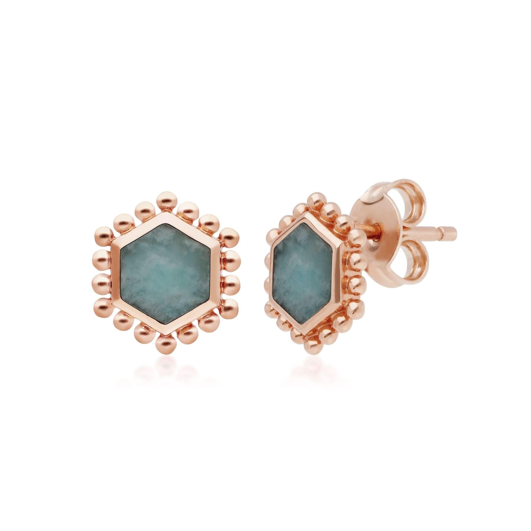 Image of Amazonite Flat Slice Hex Stud Earrings in Rose Gold Plated Silver