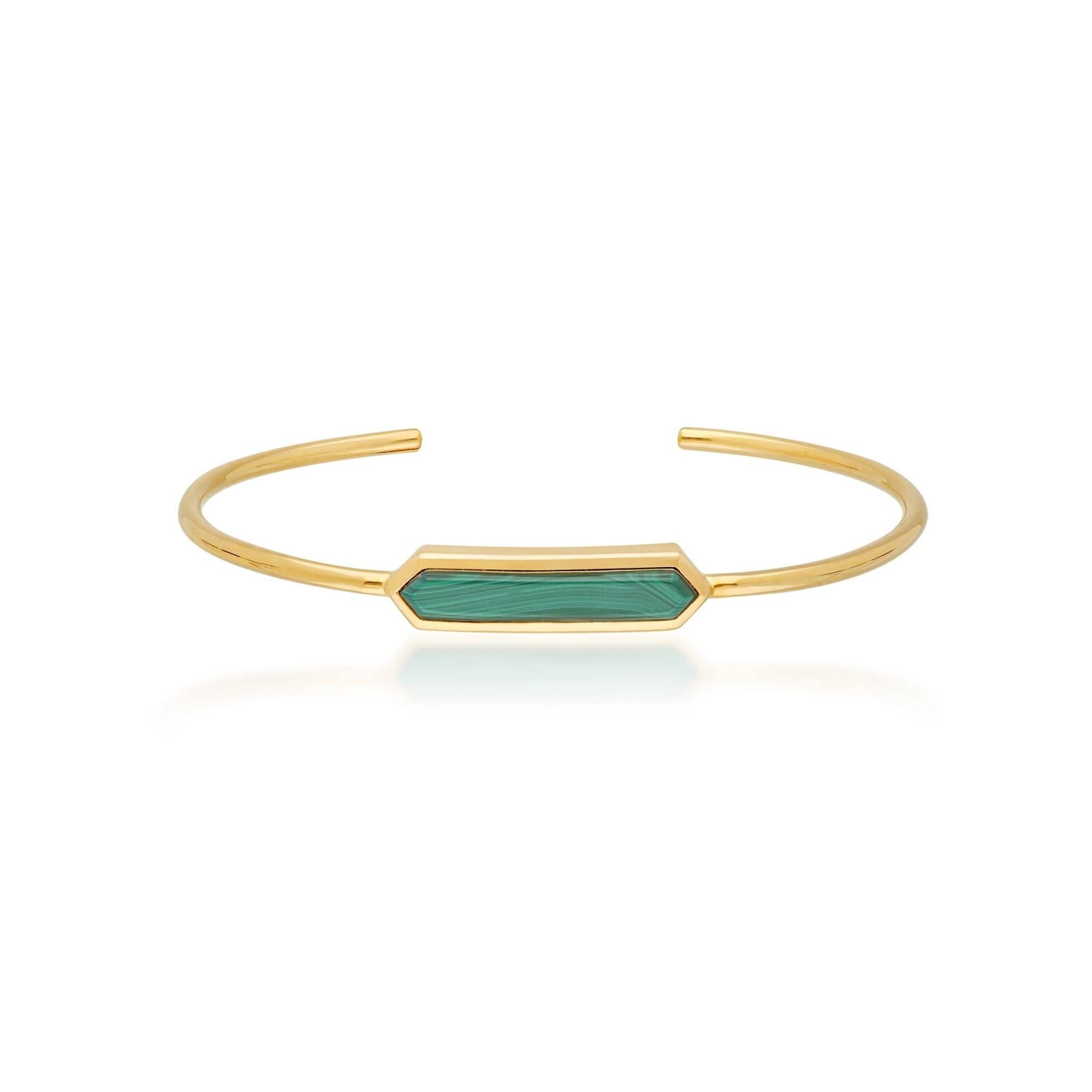 Product photograph of Geometric Prism Malachite Bangle In Gold Plated Silver from Gemondo Jewellery