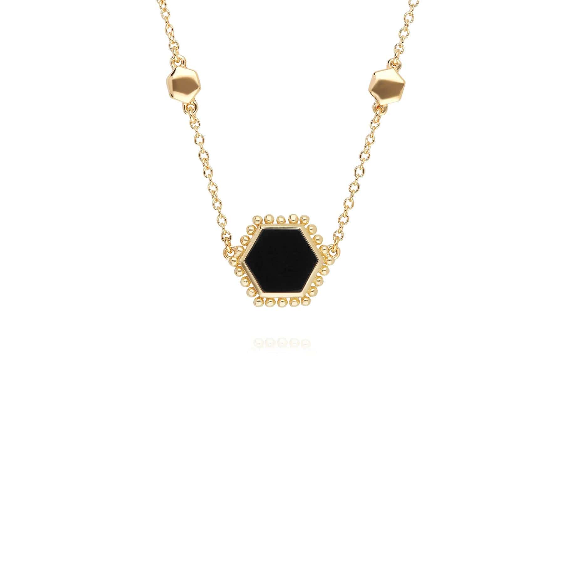 Image of Black Onyx Flat Slice Hex Necklace in Gold Plated Sterling Silver