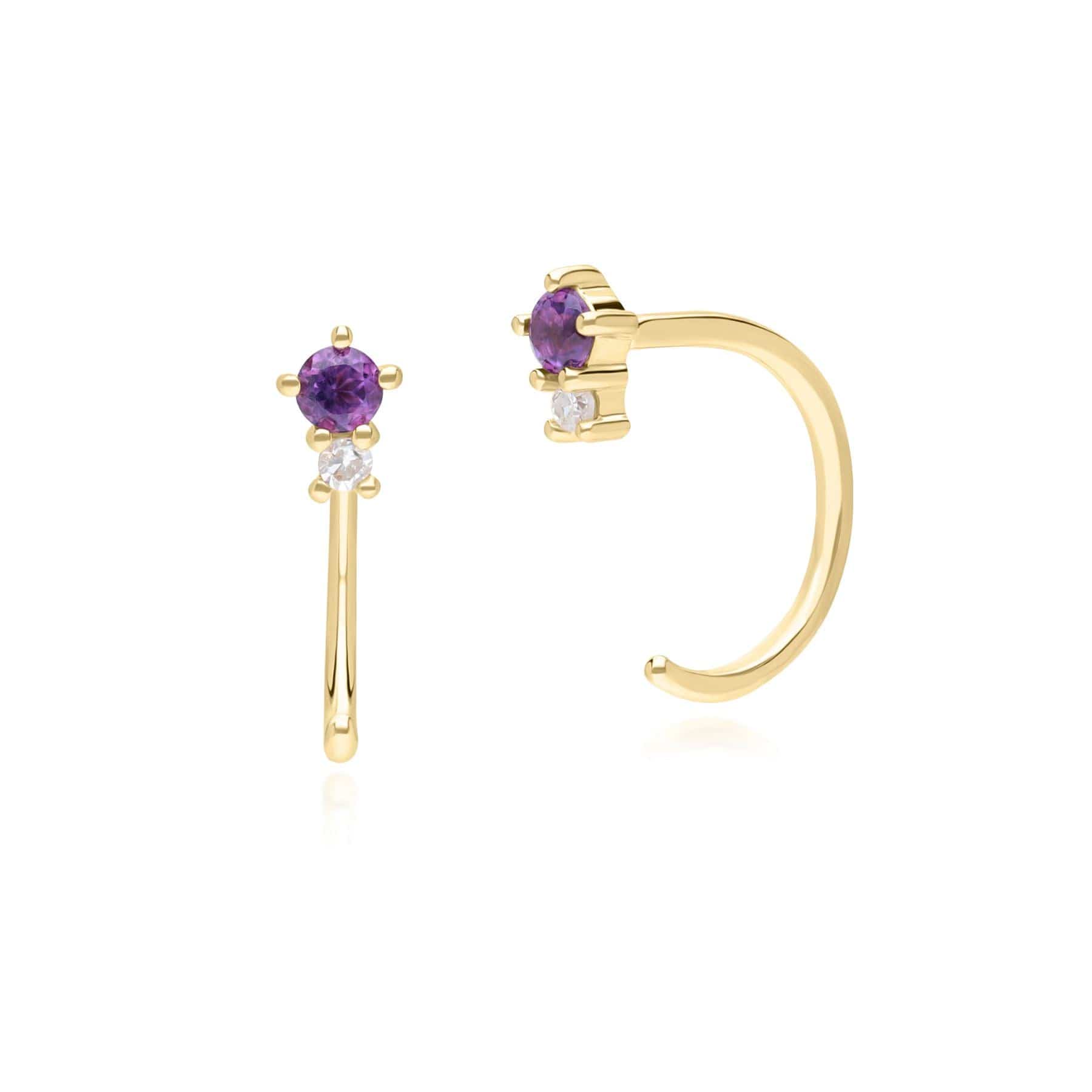 Product photograph of Modern Classic Amethyst Diamond Pull Through Hoop Earrings In 9ct Yellow Gold from Gemondo Jewellery