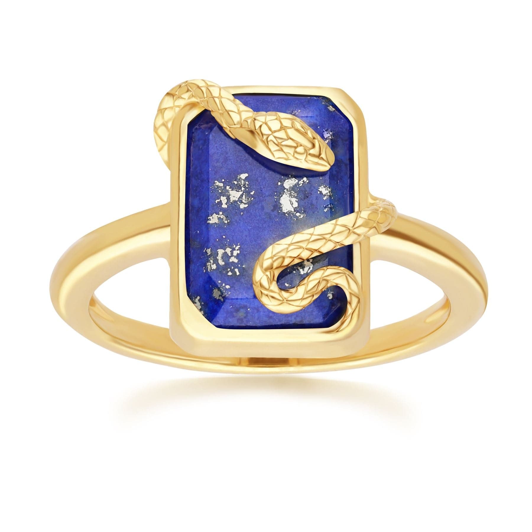 Product photograph of Grand Deco Lapis Lazuli Snake Wrap Ring In Gold Plated Sterling Silver from Gemondo Jewellery