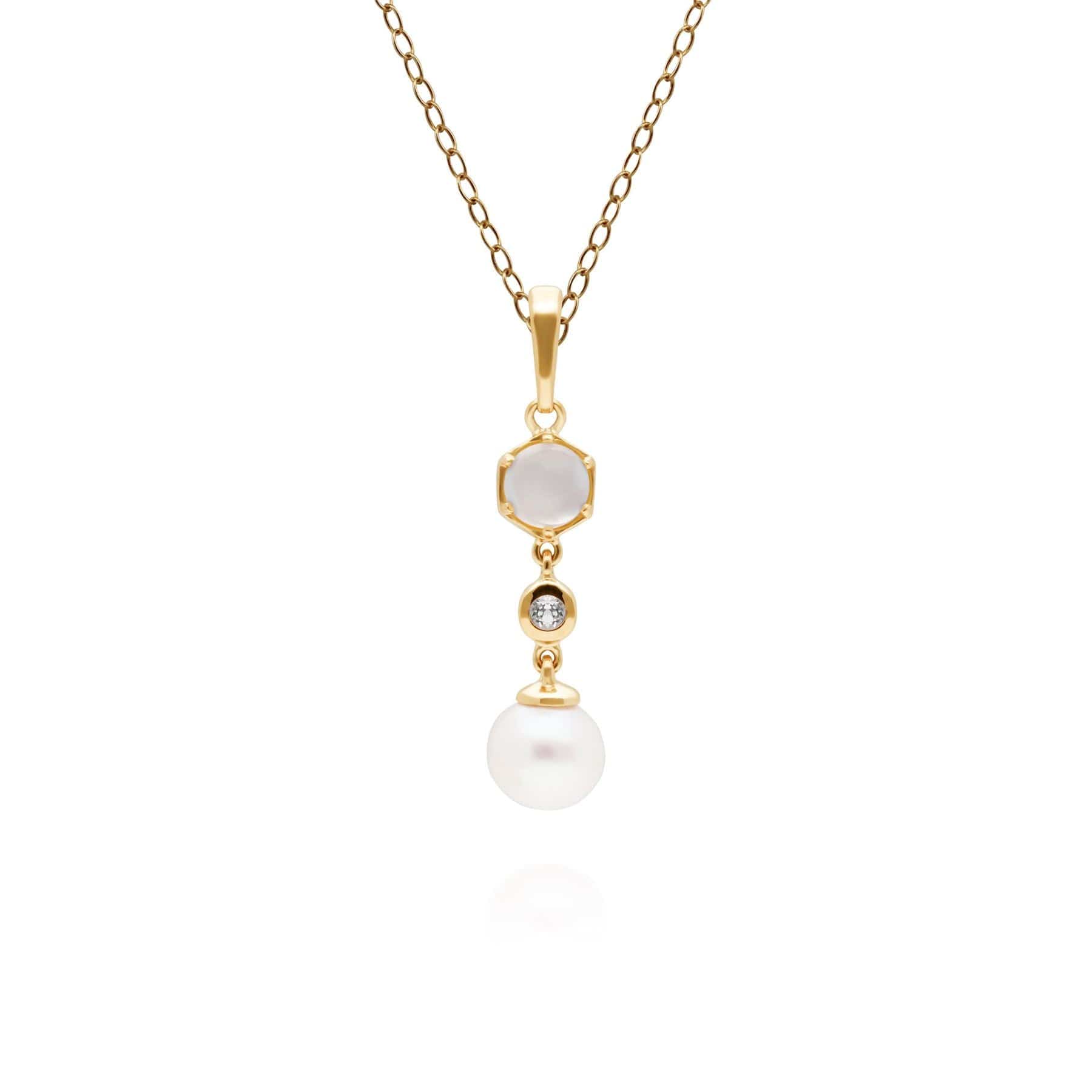 Product photograph of Modern Pearl Moonstone Topaz Drop Pendant In Gold Plated Silver from Gemondo Jewellery