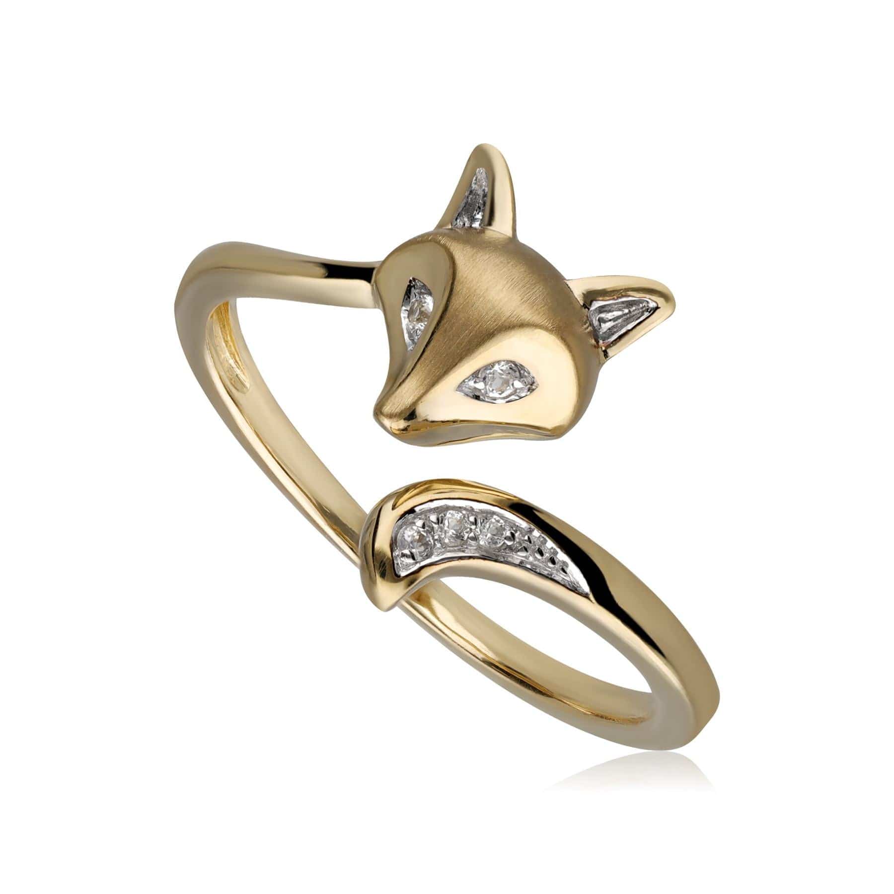 Product photograph of Gardenia White Sapphire Fox Ring In 9ct Yellow Gold from Gemondo Jewellery