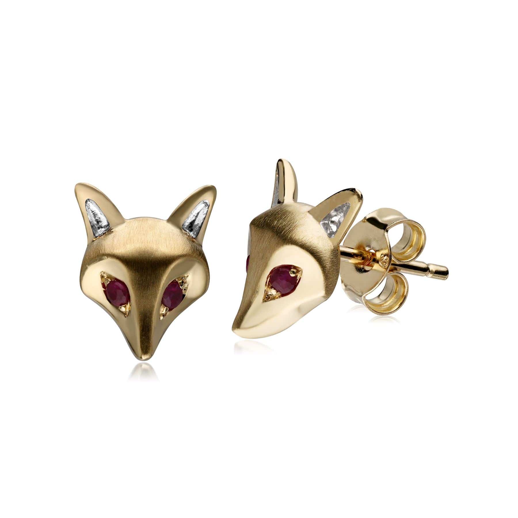 Product photograph of Gardenia Ruby Fox Earrings In 9ct Yellow Gold from Gemondo Jewellery