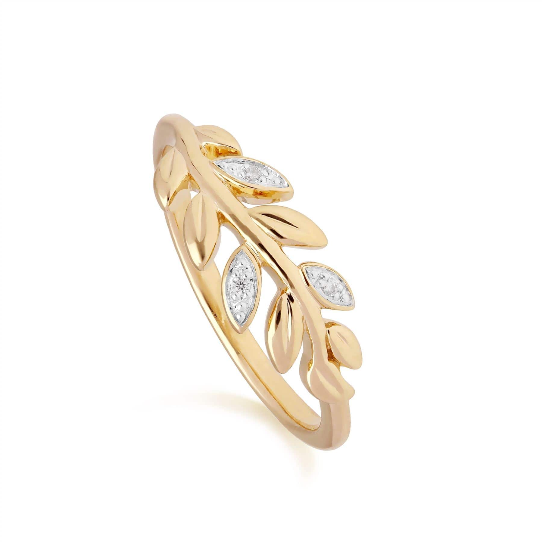 Product photograph of O Leaf Diamond Olive Branch Ring In 9ct Yellow Gold from Gemondo Jewellery
