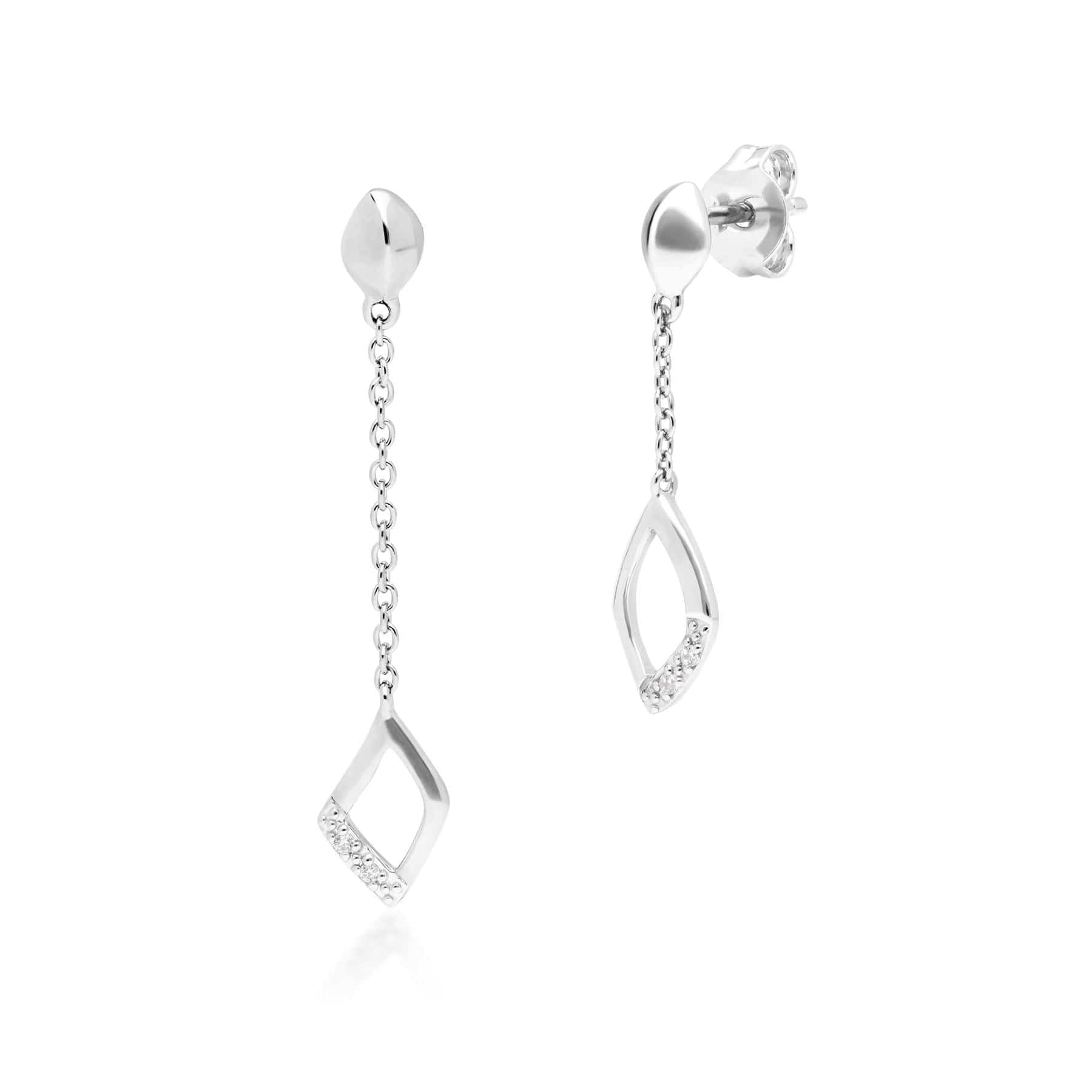 Photos - Earrings Diamond Pave Mismatched Dangle Drop  in 9ct White Gold