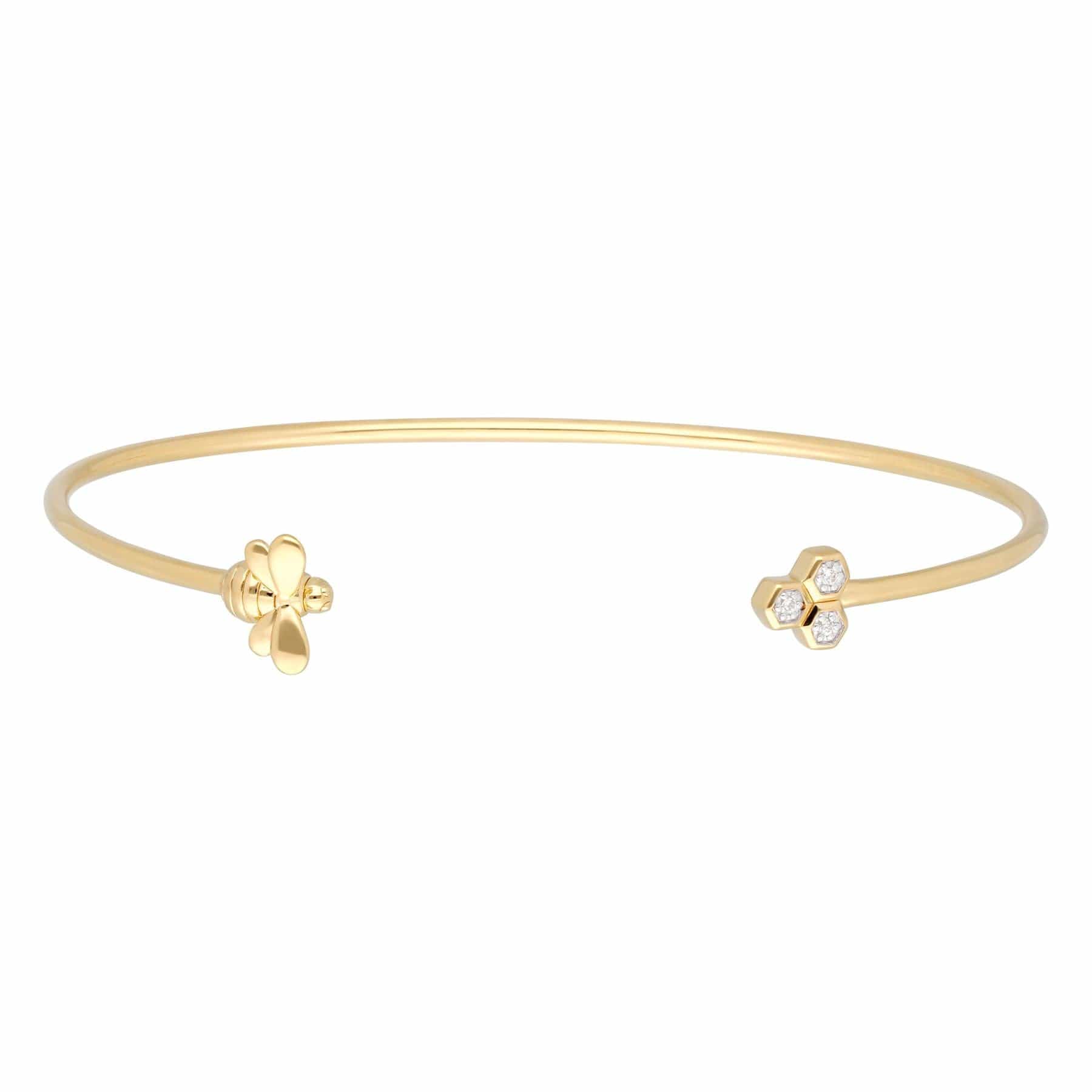 Product photograph of Honeycomb Inspired Diamond Trilogy Bee Bangle In 9ct Yellow Gold from Gemondo Jewellery