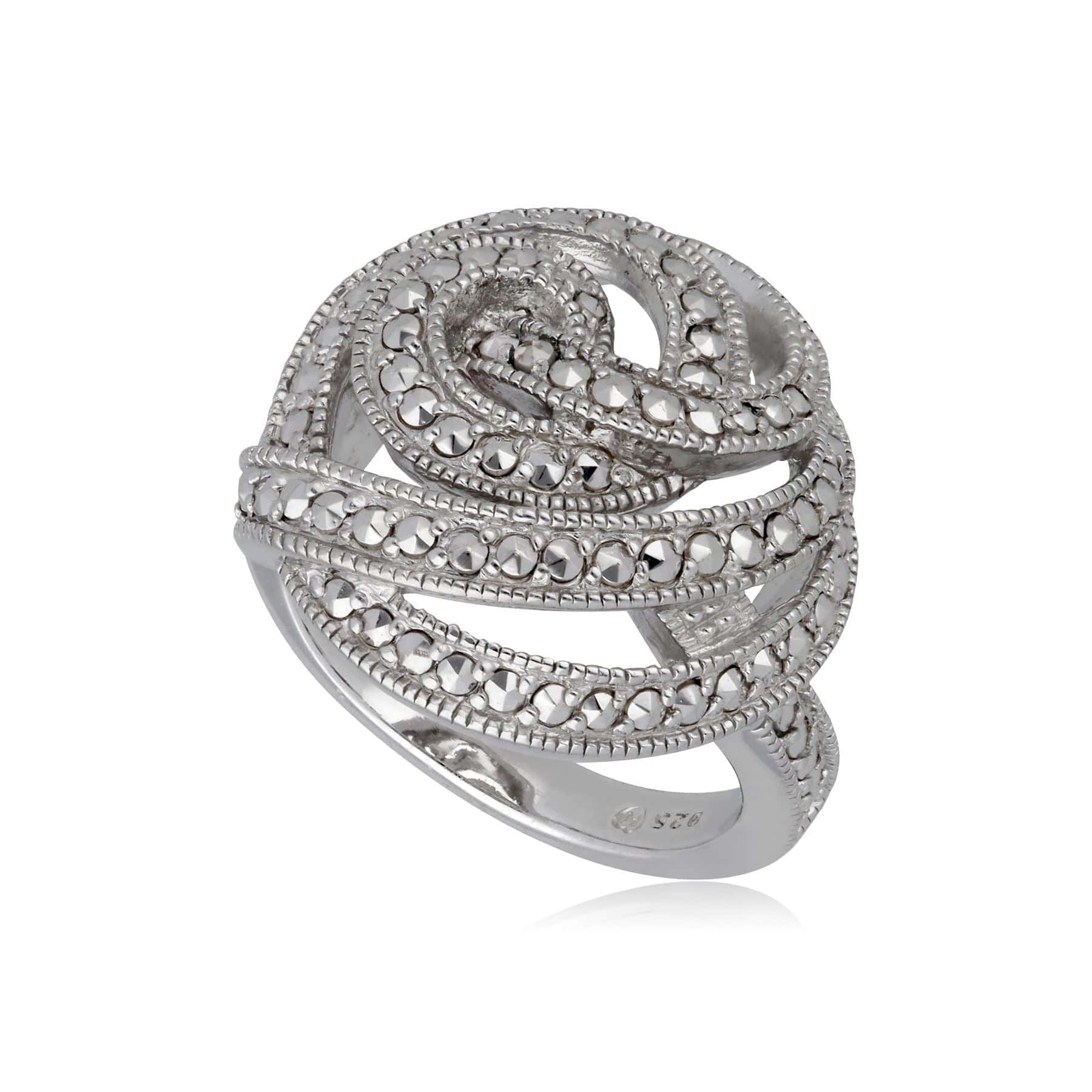 Product photograph of Marcasite Statement Spiral Cocktail Ring In Sterling Silver from Gemondo Jewellery