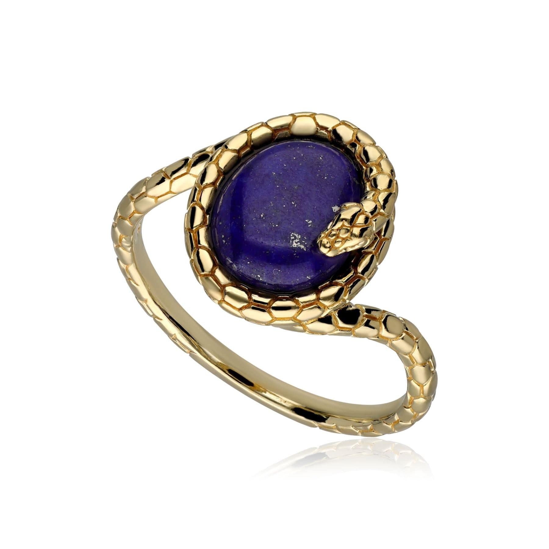 Product photograph of Ecfew Lapis Lazuli Winding Snake Ring In Yellow Gold Plated Silver from Gemondo Jewellery