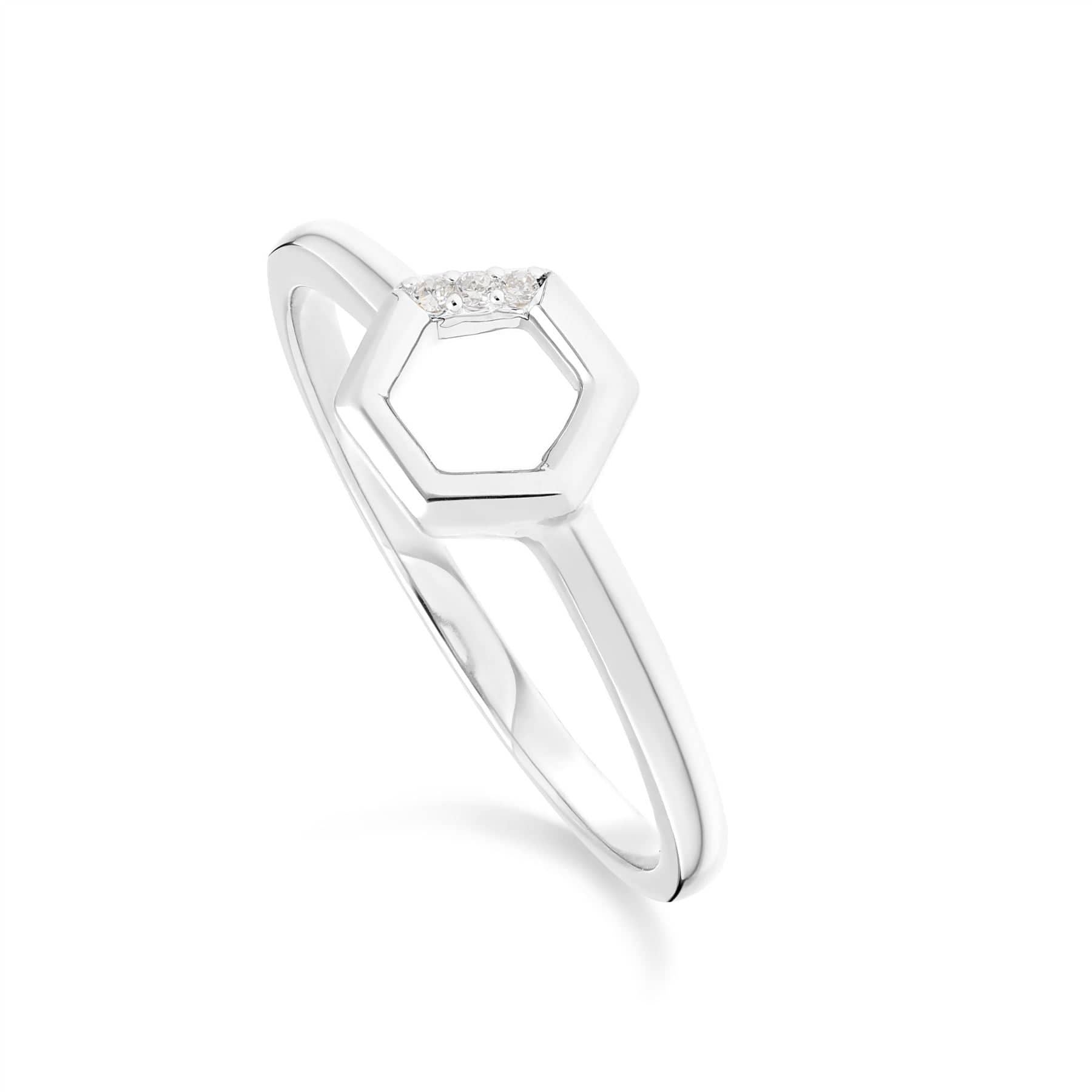 Product photograph of Diamond Hexagon Open Ring In 9ct White Gold from Gemondo Jewellery