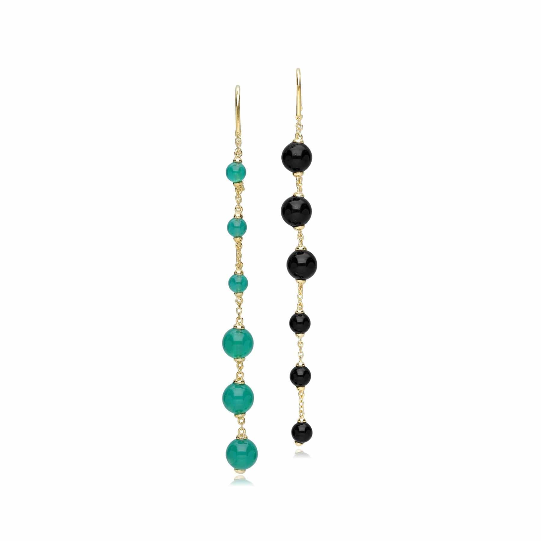 Product photograph of Ecfew Unifier Dyed Green Chalcedony Onyx Mismatched Dangle Drop Earrings In Gold Plated Sterling Silver from Gemondo Jewellery