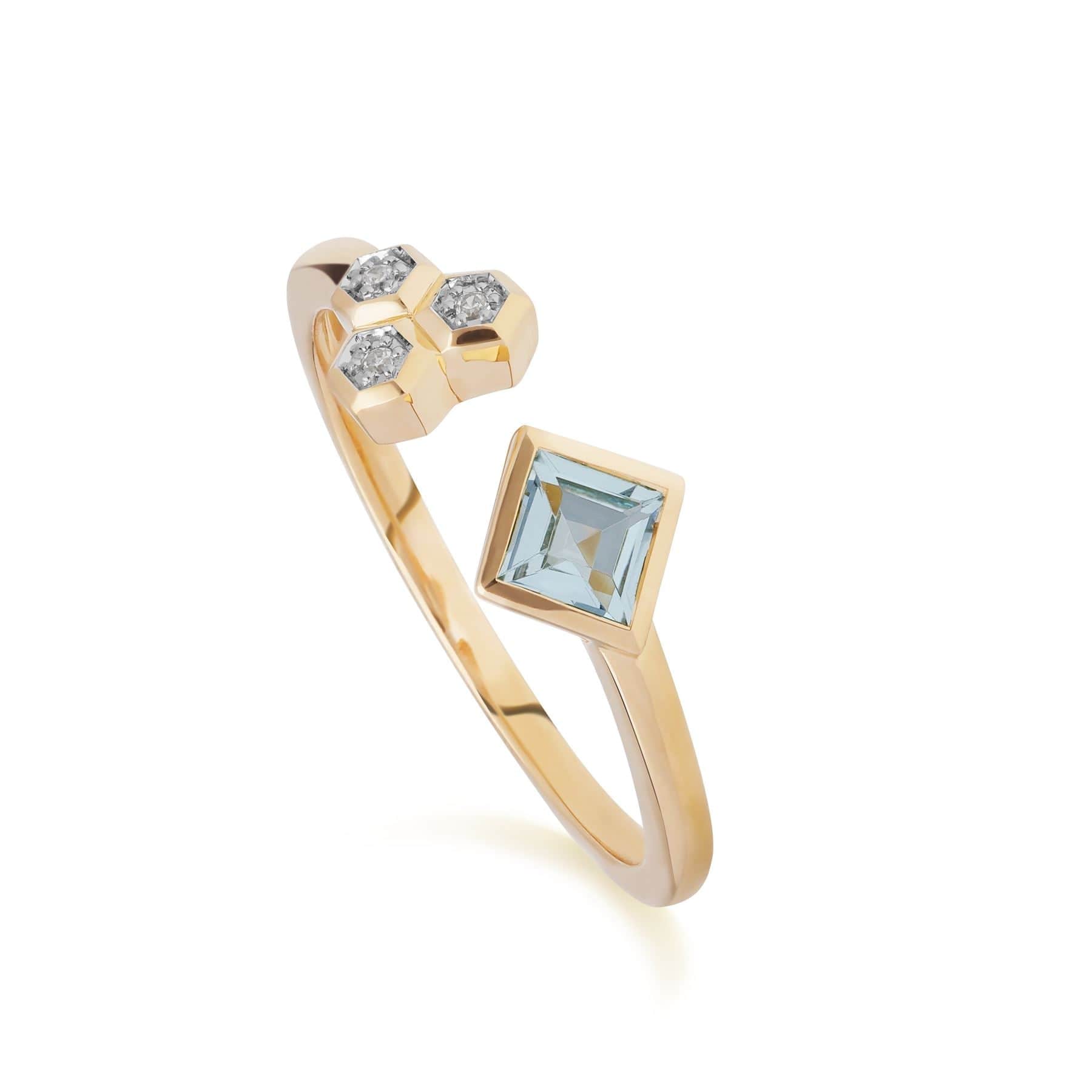 Image of Contemporary Blue Topaz & Diamond Open Ring in 9ct Yellow Gold