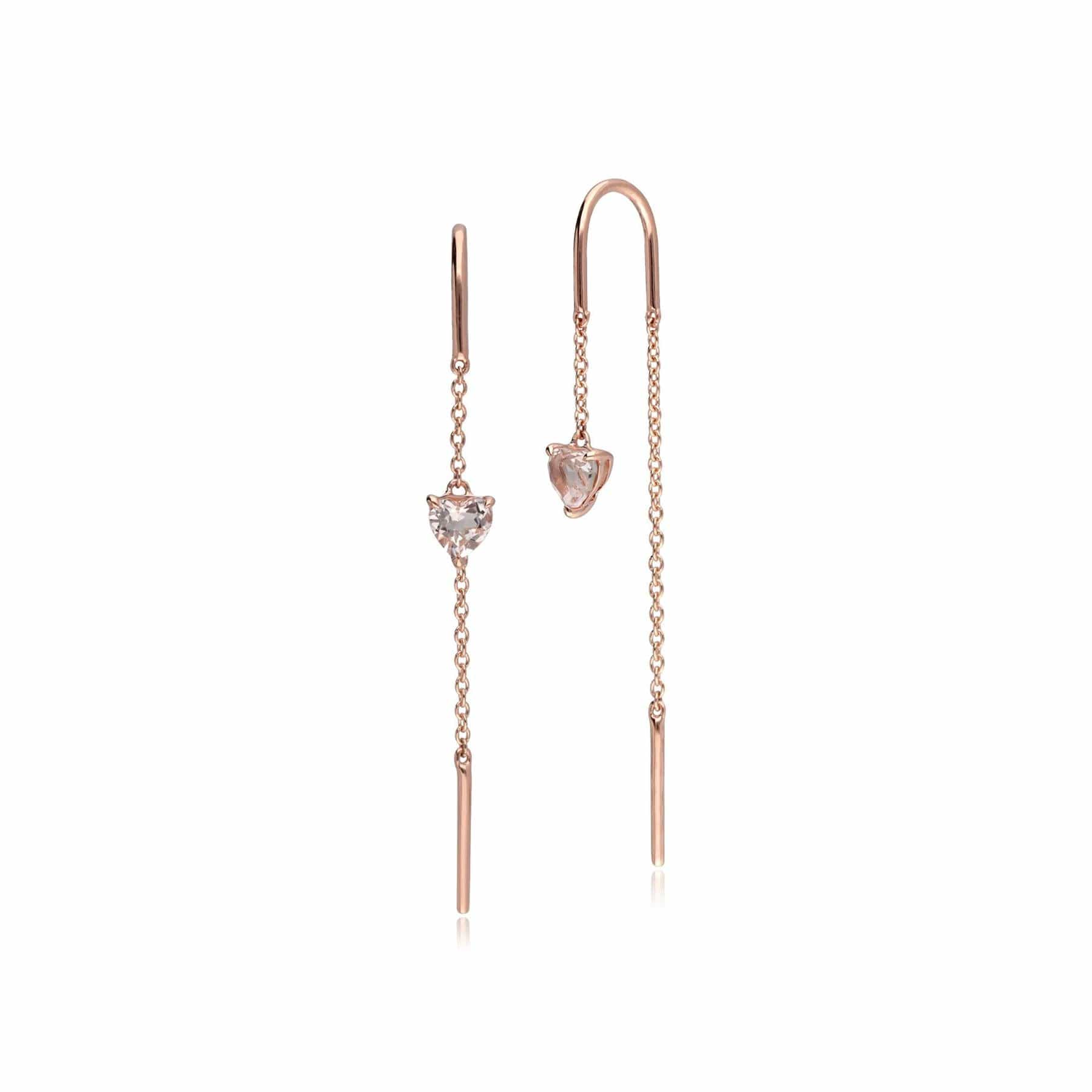 Product photograph of Morganite Heart Threader Earrings In 9ct Rose Gold from Gemondo Jewellery