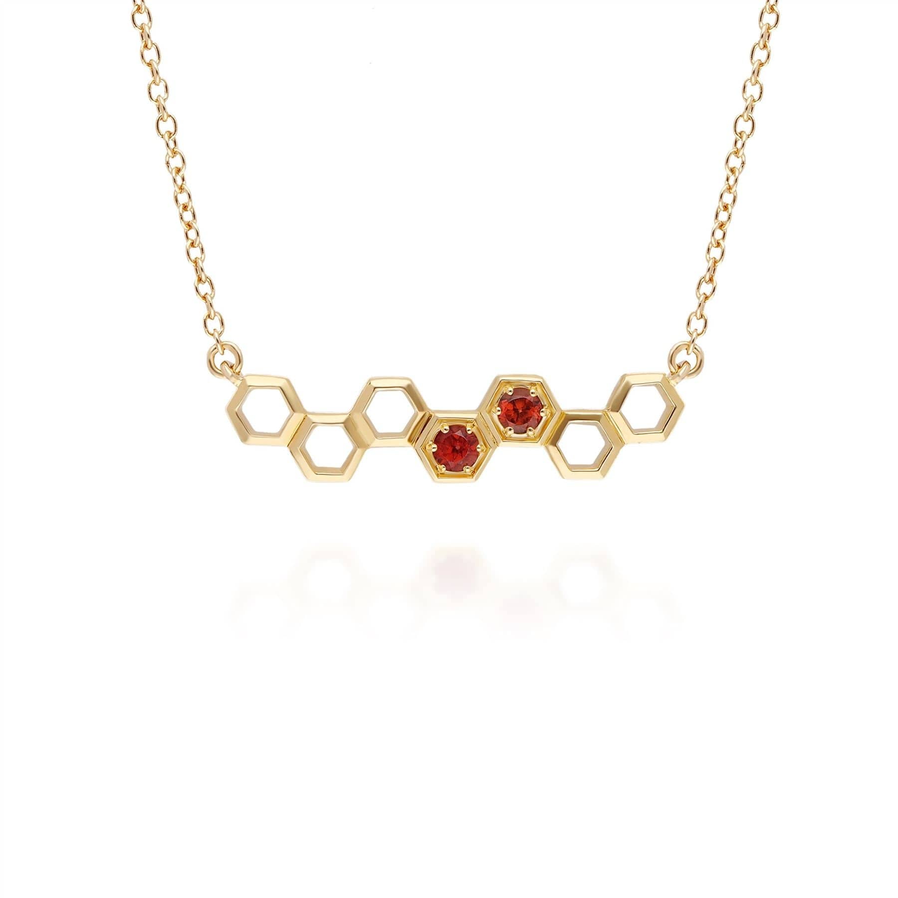 Image of Honeycomb Inspired Garnet Link Necklace in 9ct Yellow Gold