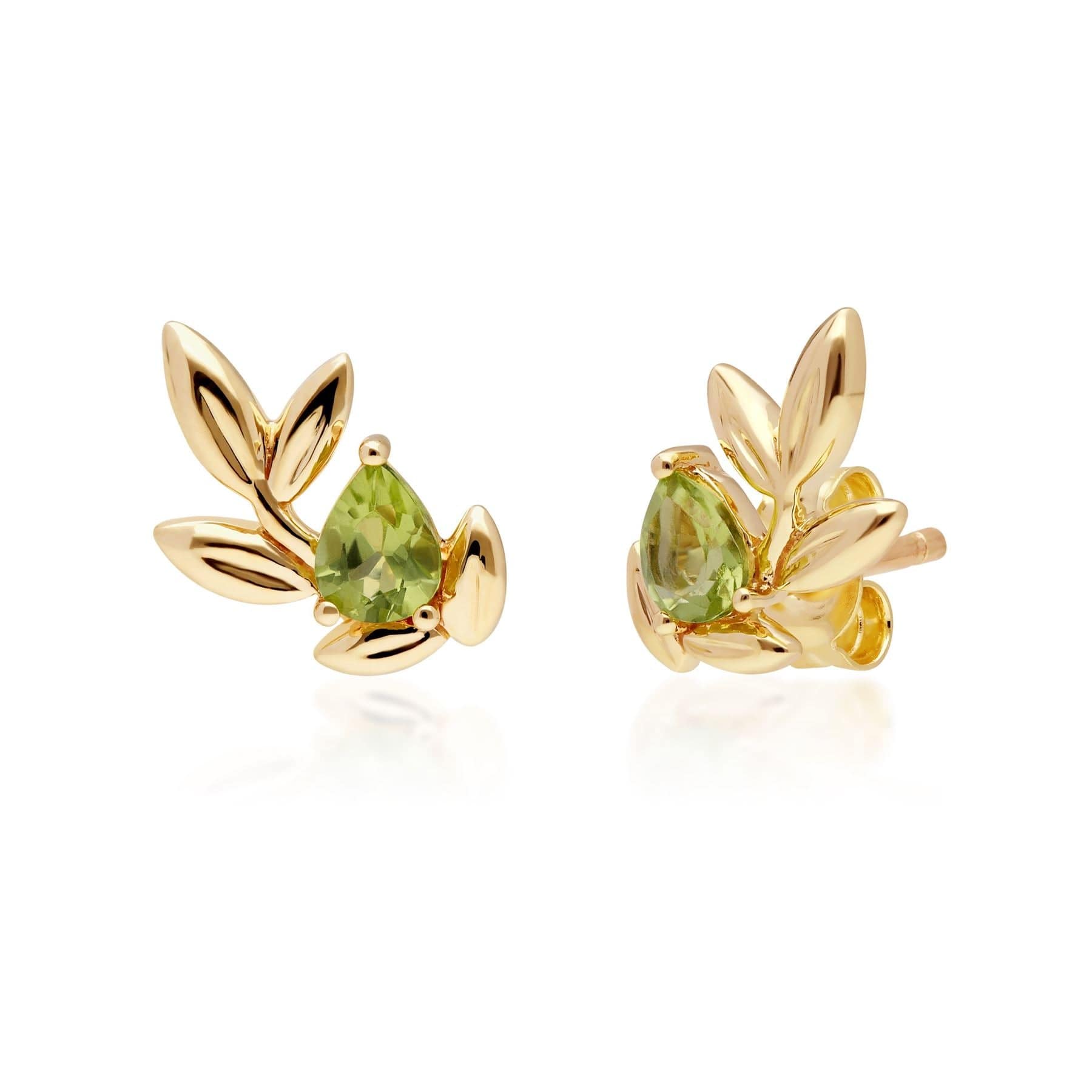 Product photograph of O Leaf Peridot Stud Earrings In 9ct Yellow Gold from Gemondo Jewellery