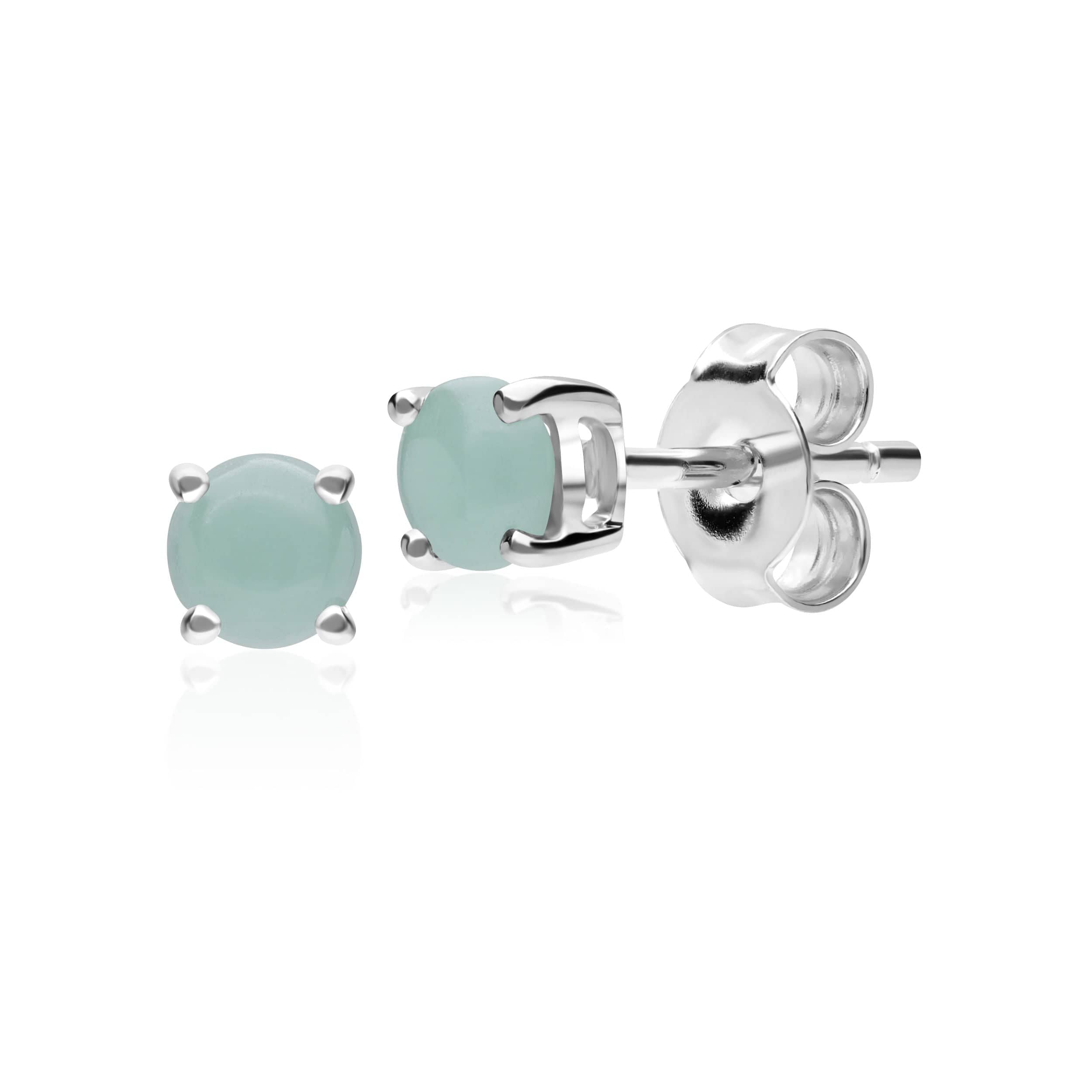 Photos - Earrings Classic Round Jade Claw Set Stud  in 9ct White Gold