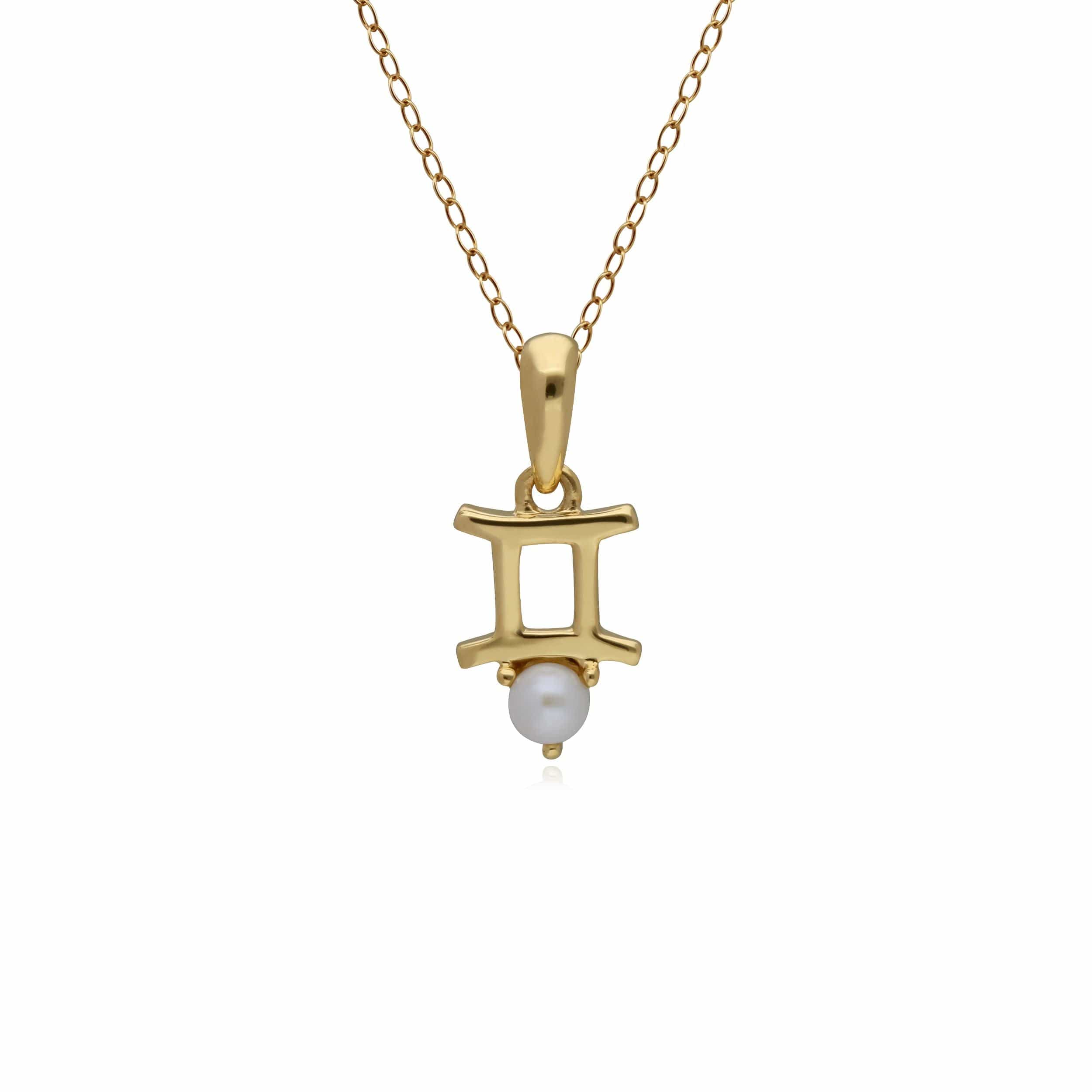 Product photograph of Pearl Gemini Zodiac Charm Necklace In 9ct Yellow Gold from Gemondo Jewellery