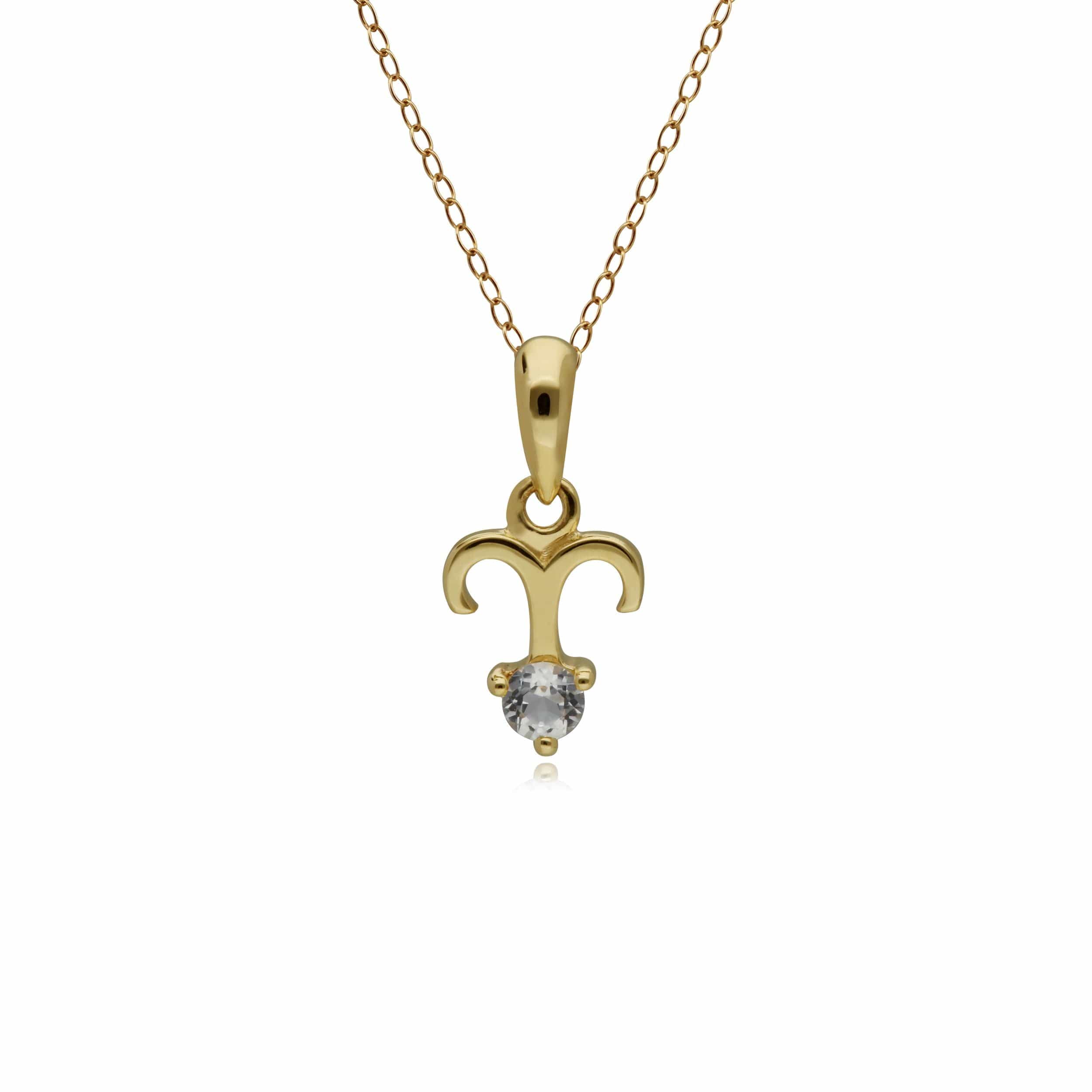 Photos - Pendant / Choker Necklace White Topaz Aries Zodiac Charm Necklace in 9ct Yellow Gold