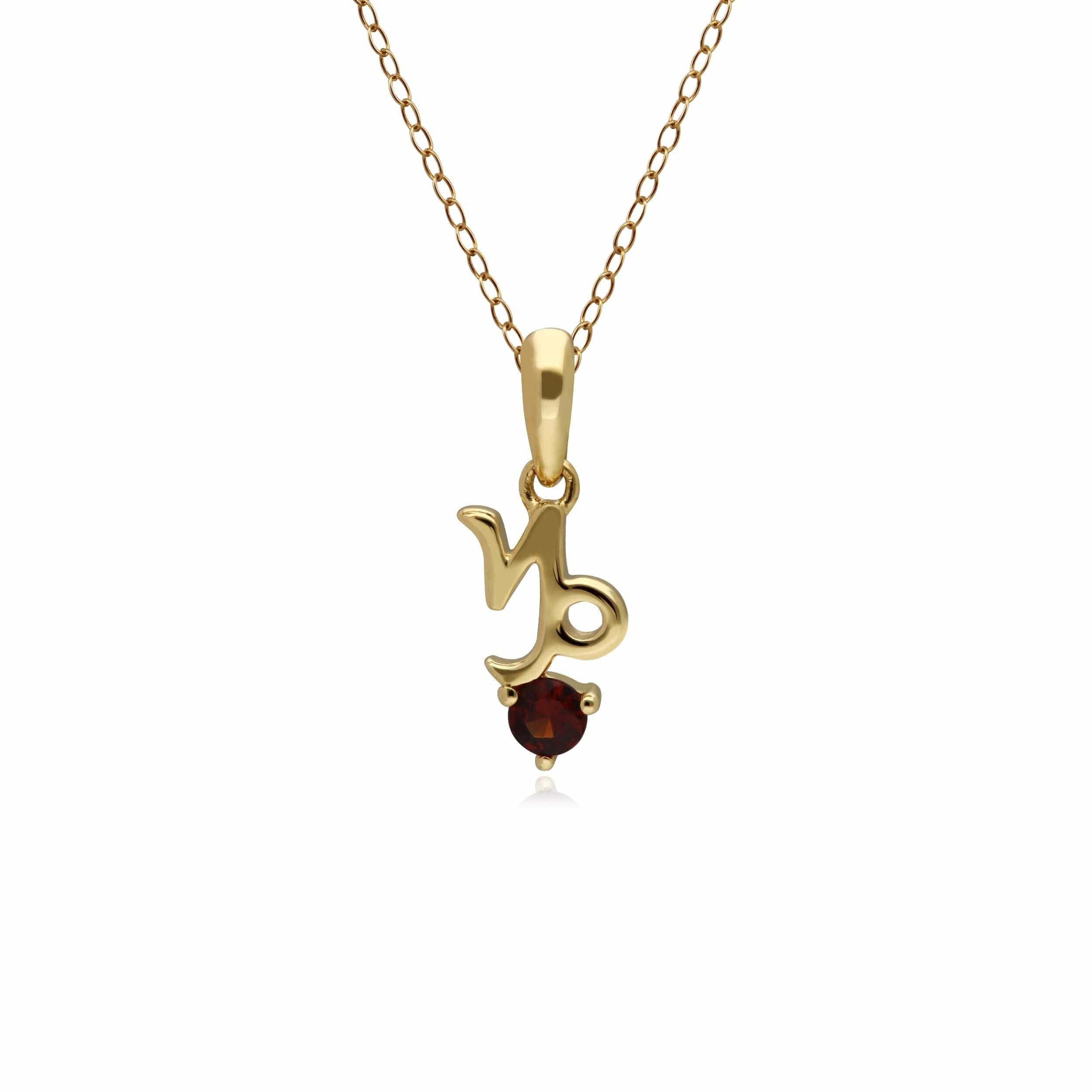 Product photograph of Garnet Capricorn Zodiac Charm Necklace In 9ct Yellow Gold from Gemondo Jewellery