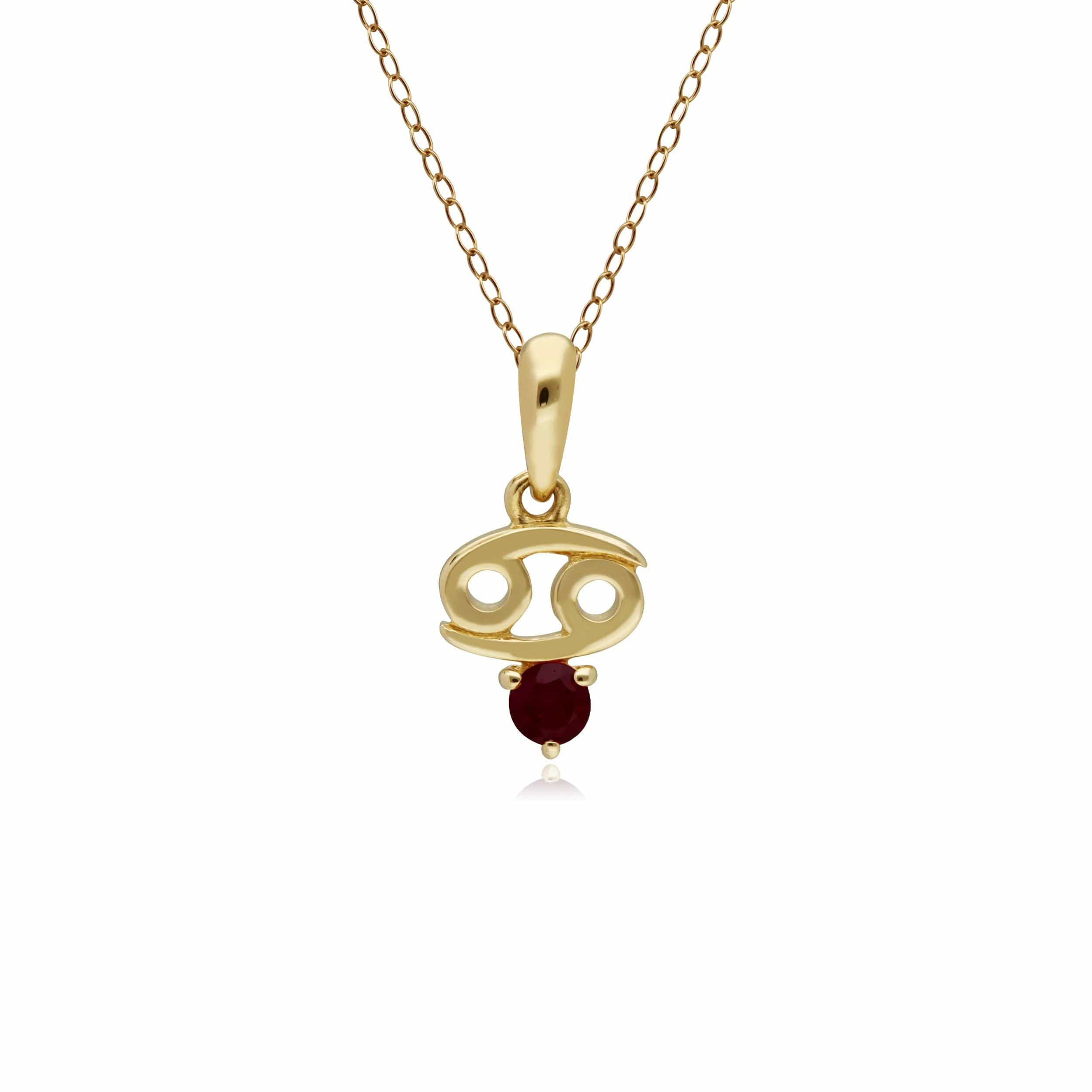 Product photograph of Ruby Cancer Zodiac Charm Necklace In 9ct Yellow Gold from Gemondo Jewellery