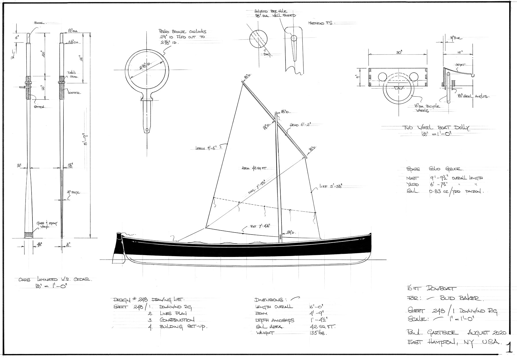 Gartside Boats  16ft double ended rowing skiff Design #242