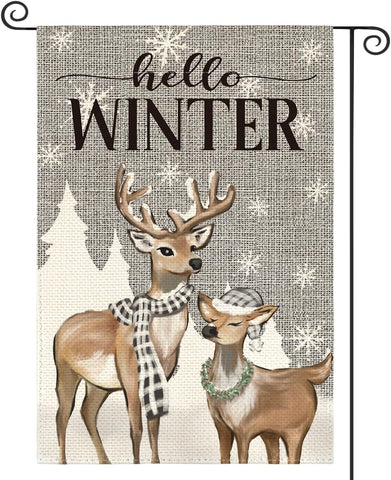 Hello Winter Reindeer Snowflake Garden Flag - 11