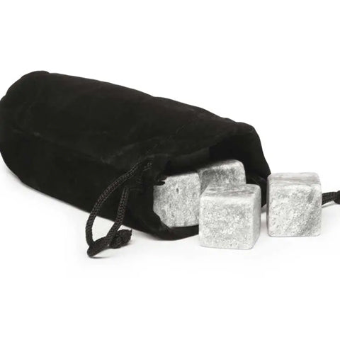 Black bag with grey whiskey ice stones 