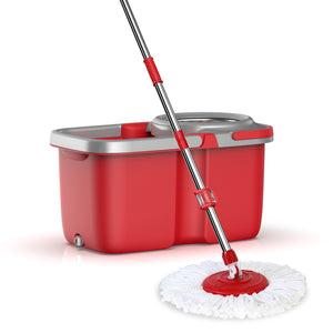 HANAMYA Floor Mop and Bucket Set with 3 Microfiber Mop Pads in White