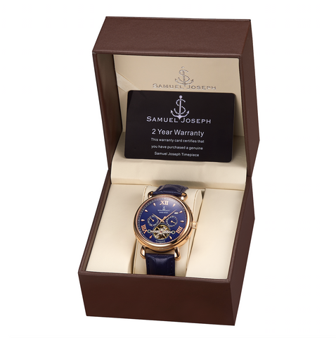 Samuel Joseph limited edition timepiece watch navy blue and gold case automatic designer watch