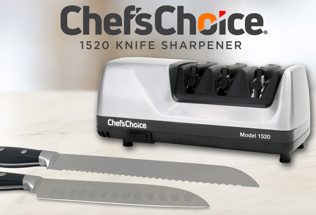 This professional 3 stage electric knife sharpener keeps 20 degree class  knives performing at their best. The key is our patented abrasives, which  use 100 percent diamonds (the hardest natural substance on