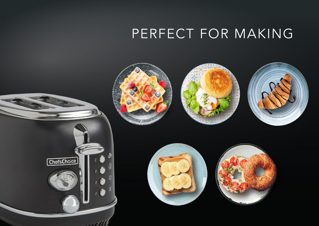 The Chef'sChoice Gourmezza 2 Slice Toaster steps up your style in the  kitchen with a matte black finished body and chrome accents. The premium  stainless steel of this toaster not only delivers