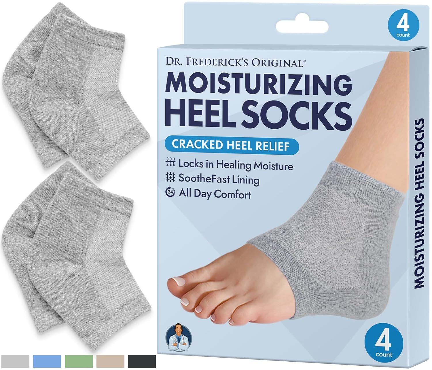 Dr. Frederick's Original Moisturizing Gel Socks - 4 Pc - Prevents Dry